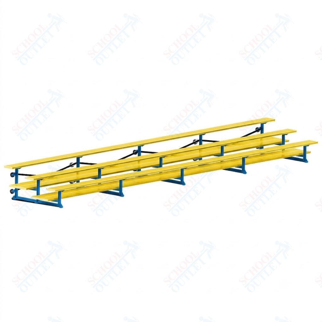 Jaypro Sports Bleacher  - 3 Row - Tip & Roll, Double Foot Plank, Powder Coated - 27' L (BLDP-327TRGPC)