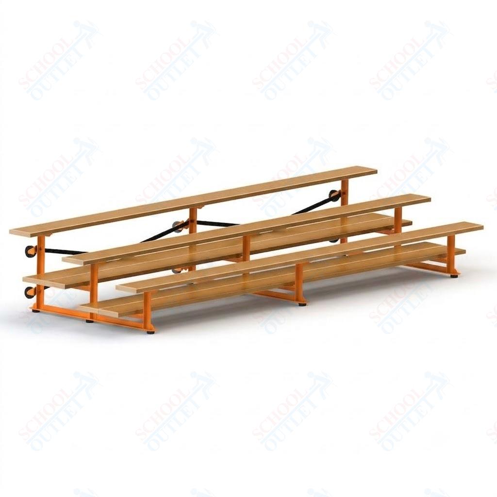 Jaypro Sports Bleacher  - 3 Row - Tip & Roll, Double Foot Plank, Powder Coated - 15' L (BLDP-3TRGPC)