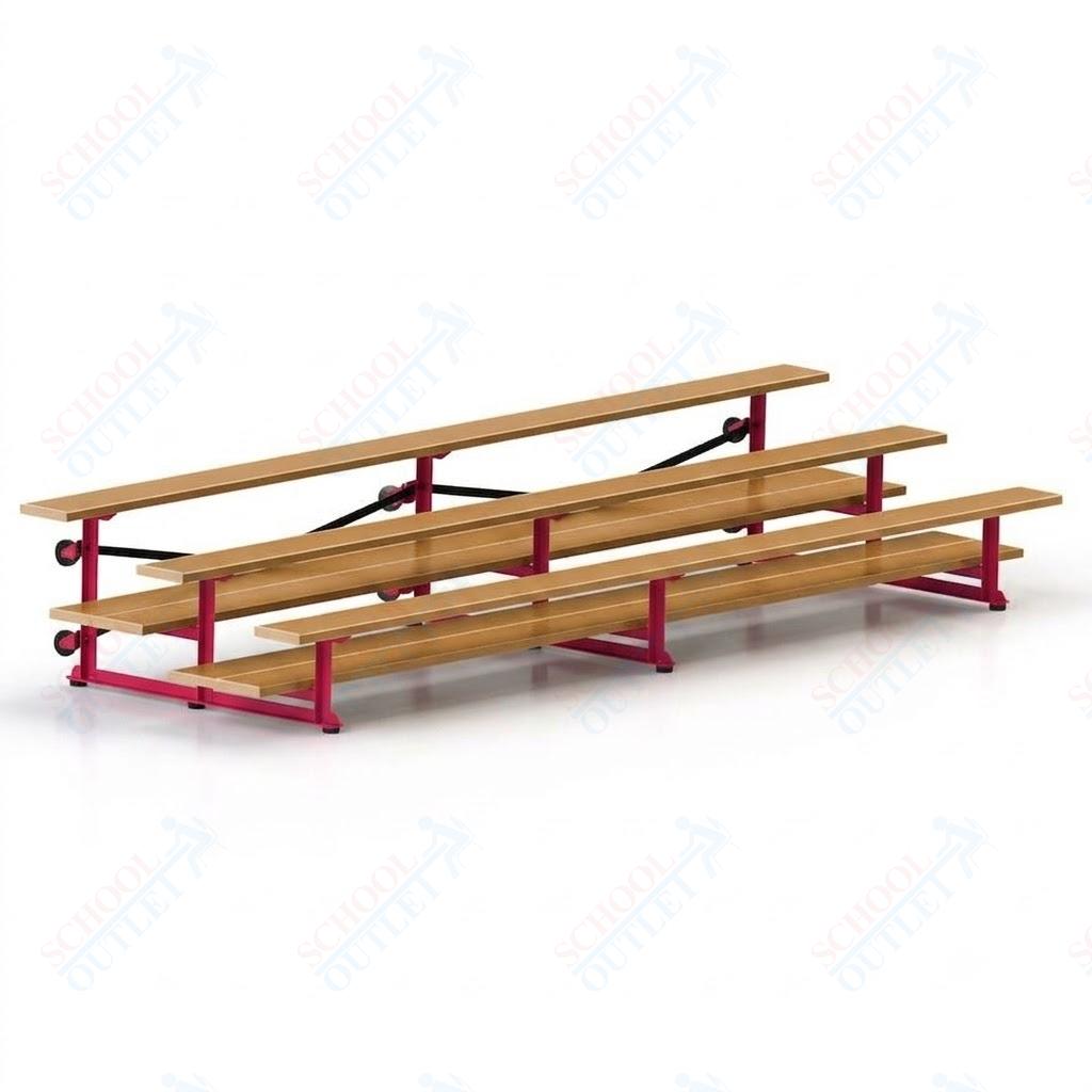 Jaypro Sports Bleacher  - 3 Row - Tip & Roll, Double Foot Plank, Powder Coated - 15' L (BLDP-3TRGPC)