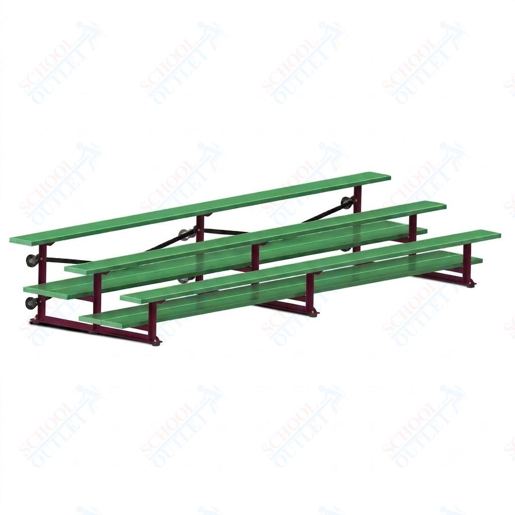 Jaypro Sports Bleacher  - 3 Row - Tip & Roll, Double Foot Plank, Powder Coated - 15' L (BLDP-3TRGPC)