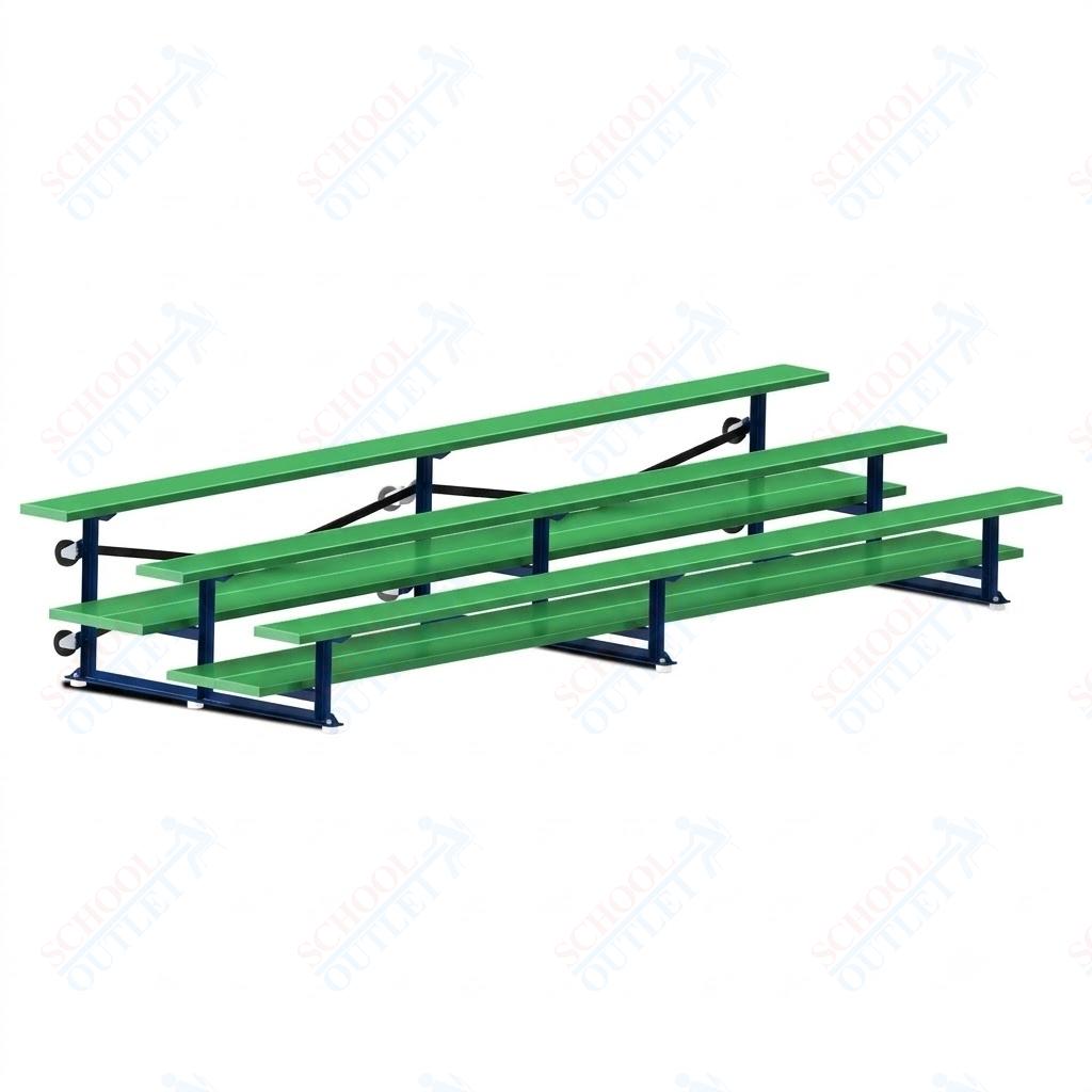 Jaypro Sports Bleacher  - 3 Row - Tip & Roll, Double Foot Plank, Powder Coated - 15' L (BLDP-3TRGPC)