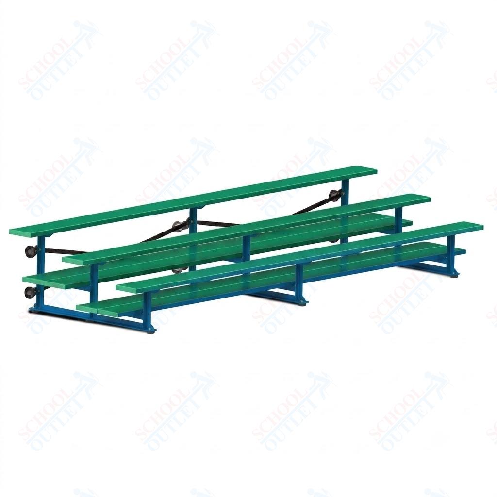 Jaypro Sports Bleacher  - 3 Row - Tip & Roll, Double Foot Plank, Powder Coated - 15' L (BLDP-3TRGPC)