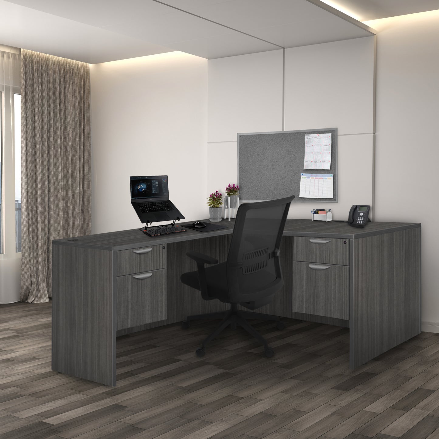 Regency Legacy L Desk with Double Pedestal Drawer Unit Corner Desks and Professional Laminate Finish 60"W x 65"D x 29"H (REG-LLD6030)