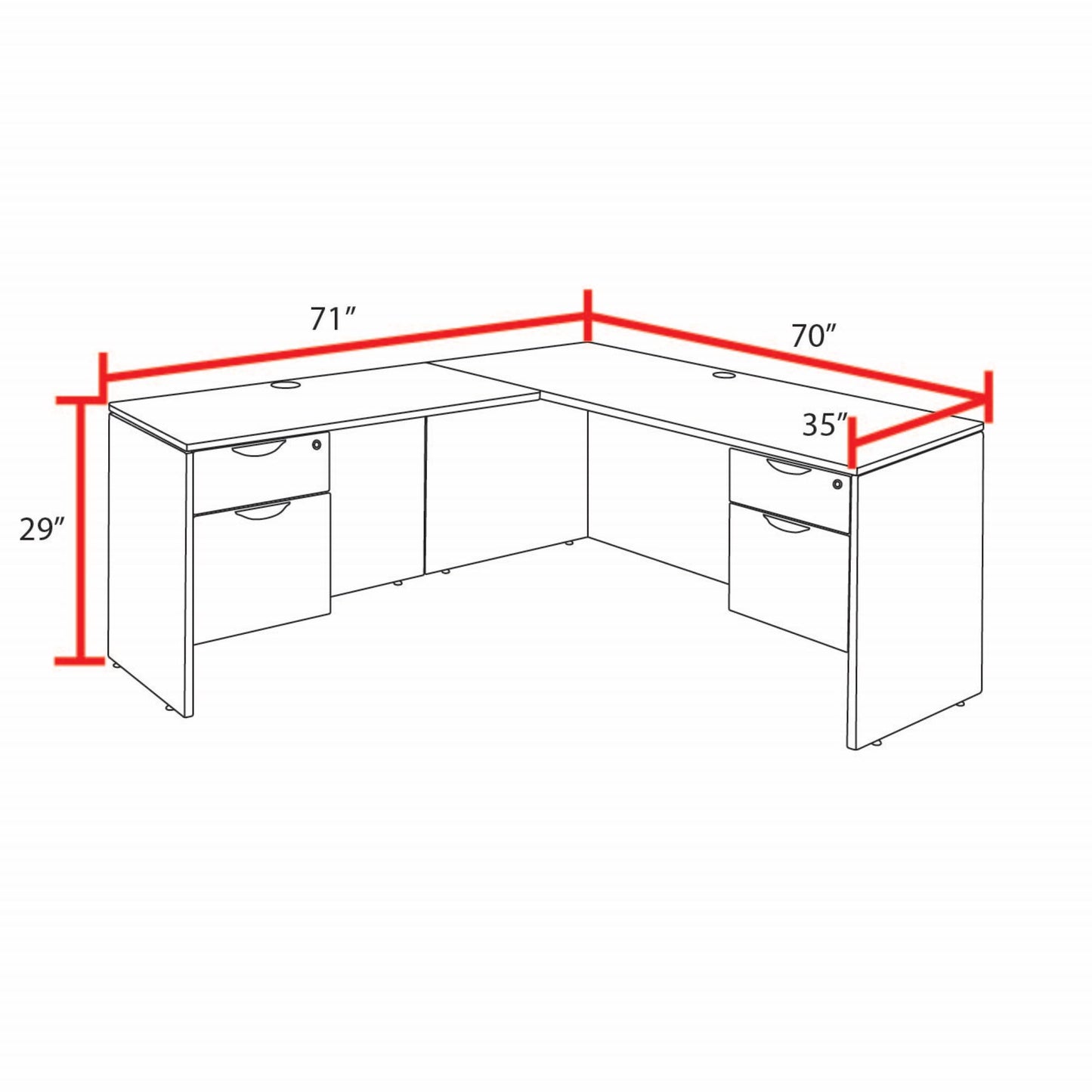 Regency Legacy L Desk with Double Pedestal Drawer Unit Corner Desks and High-Performance Commercial Laminate Surface 71"W x 70"D x 29"H (REG-LLD7135)