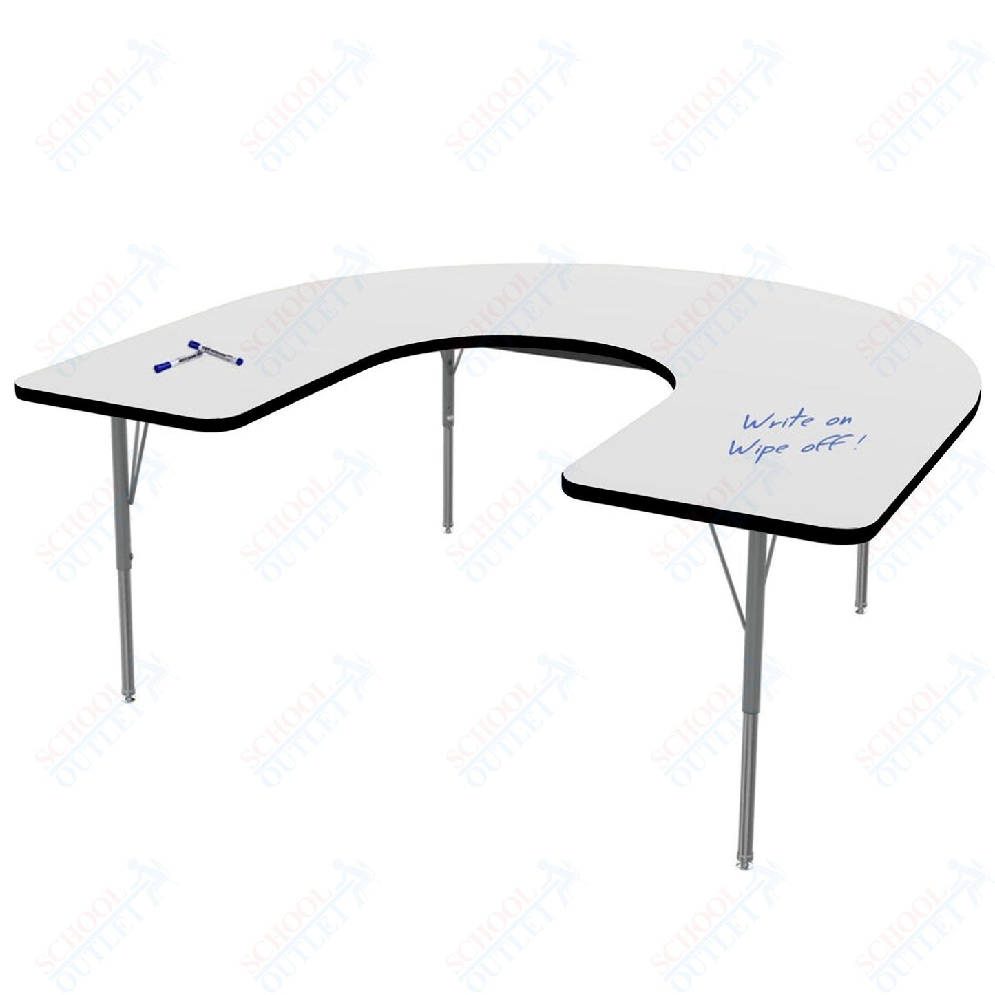 Marco MG2200 Series Horseshoe Preschool Table w/ Dry Erase Top 48" x 72" Adj Height 16"-24" (MG2227-DA)