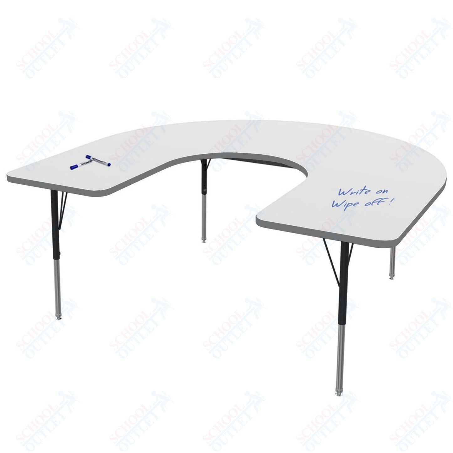 Marco MG2200 Series Horseshoe Preschool Table w/ Dry Erase Top 48" x 72" Adj Height 16"-24" (MG2227-DA)