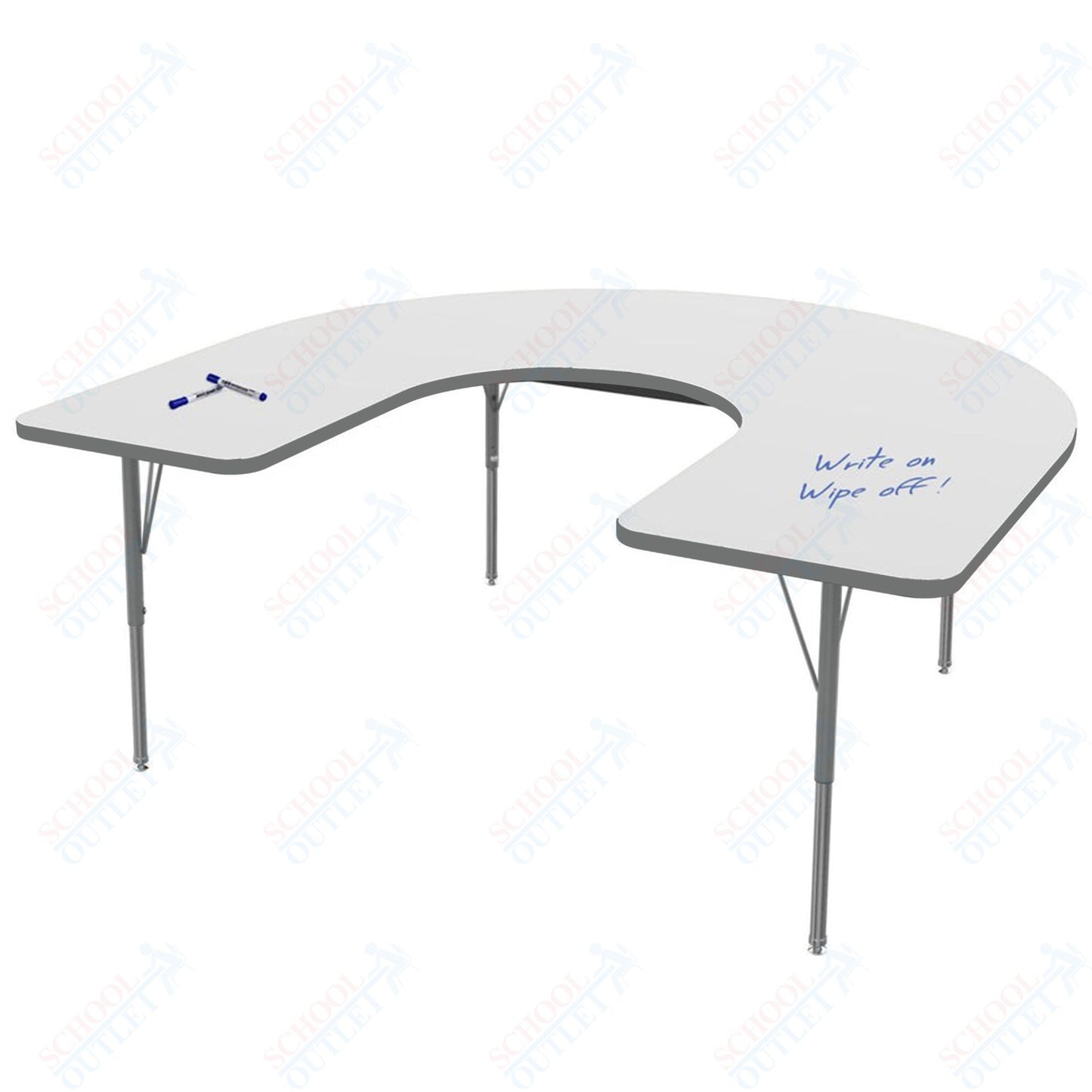 Marco MG2200 Series Horseshoe Preschool Table w/ Dry Erase Top 48" x 72" Adj Height 16"-24" (MG2227-DA)