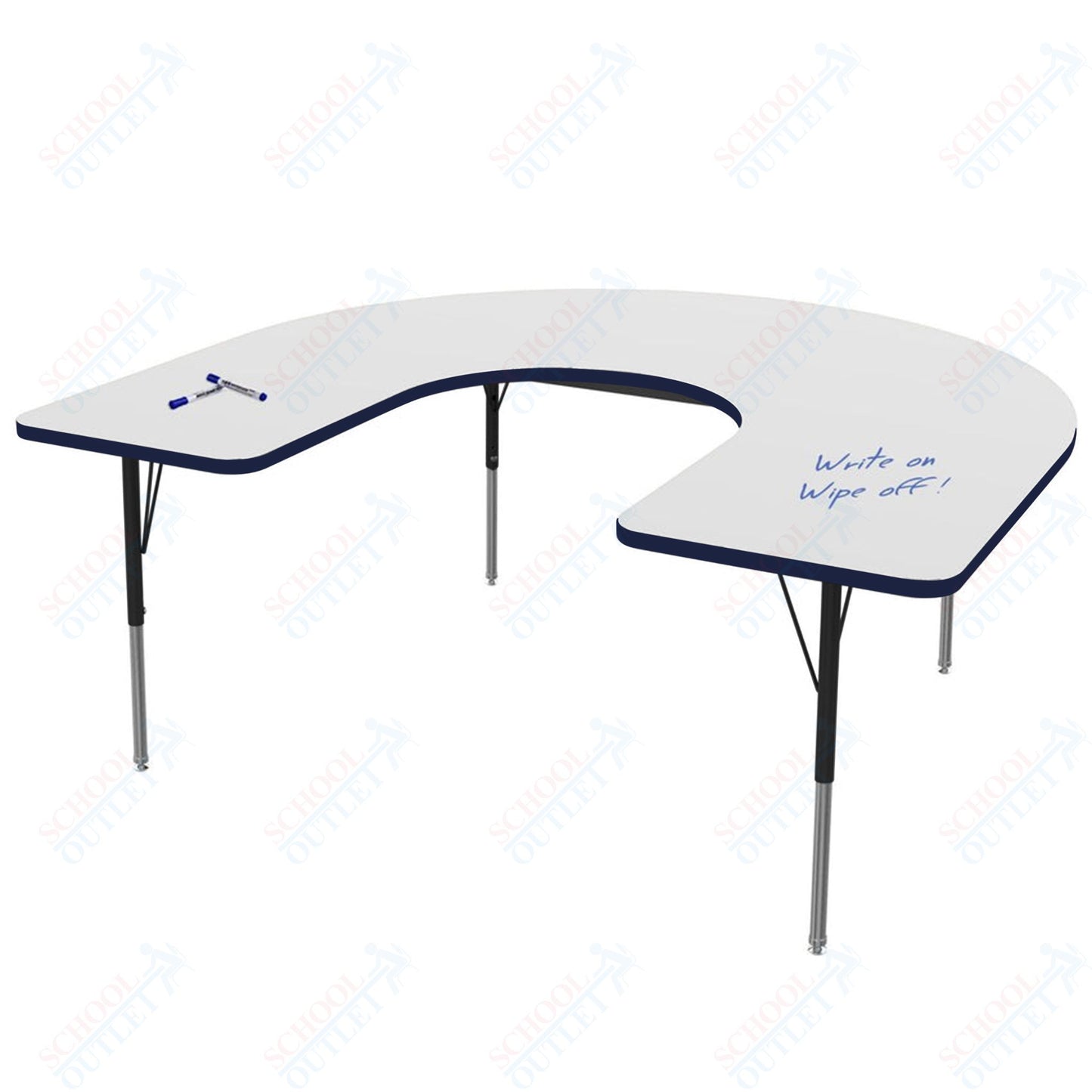 Marco MG2200 Series Horseshoe Preschool Table w/ Dry Erase Top 48" x 72" Adj Height 16"-24" (MG2227-DA)