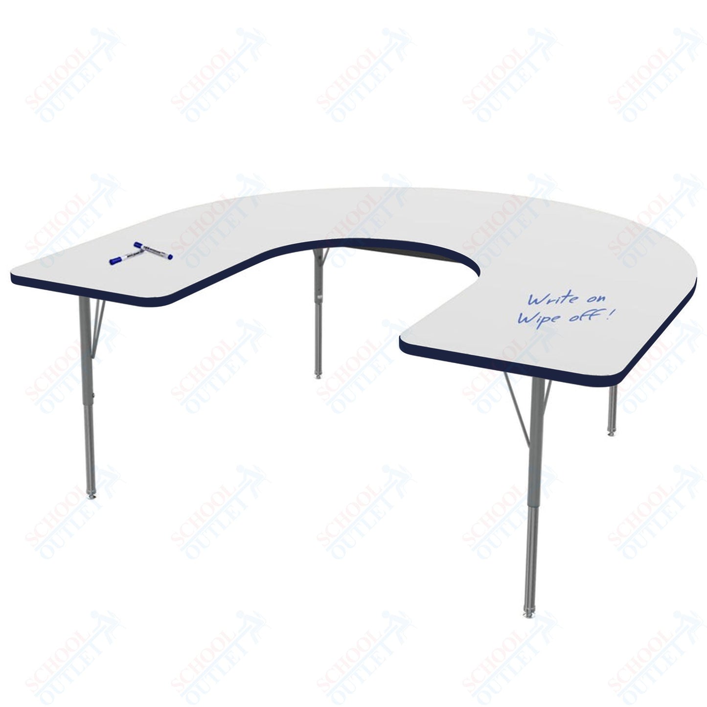 Marco MG2200 Series Horseshoe Preschool Table w/ Dry Erase Top 48" x 72" Adj Height 16"-24" (MG2227-DA)