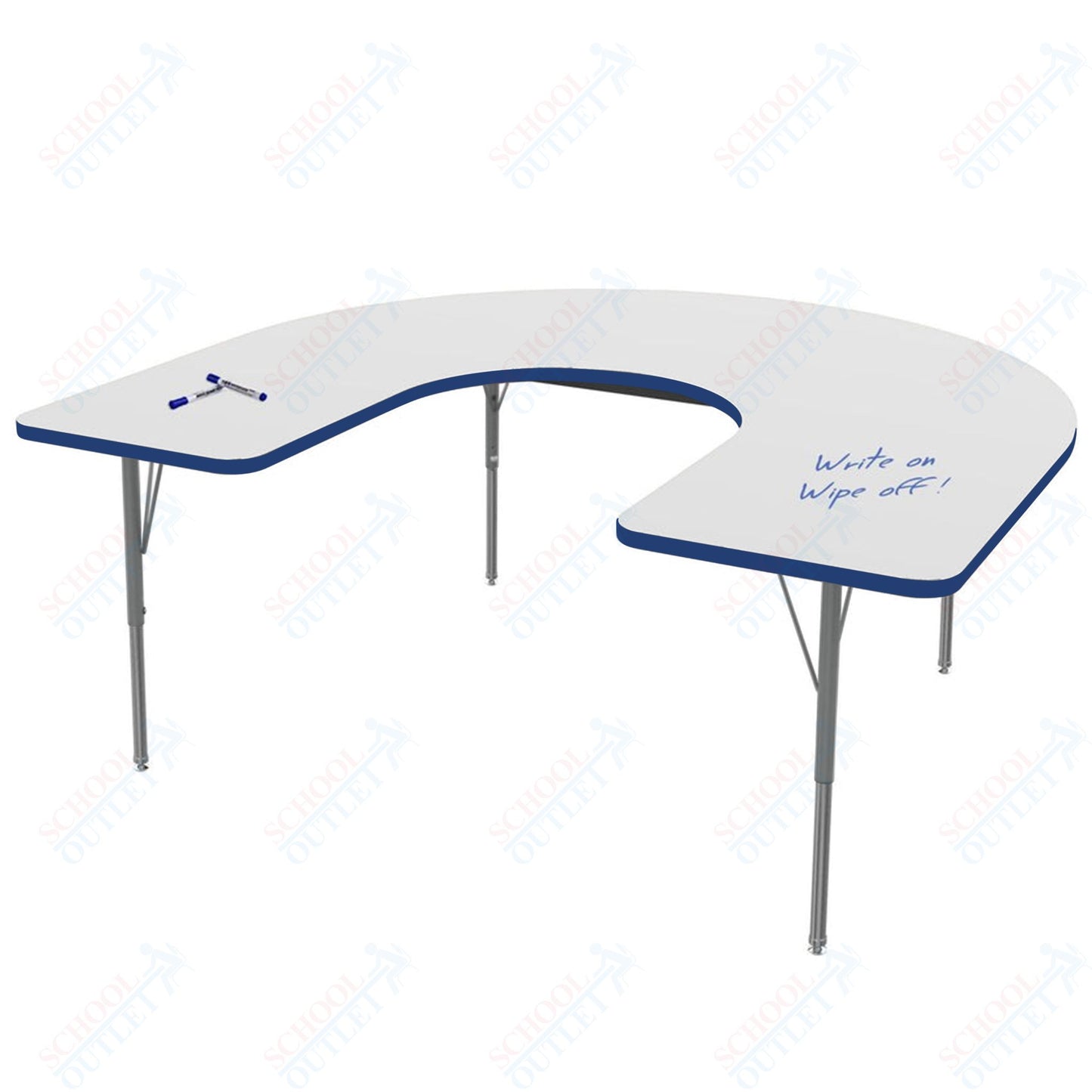 Marco MG2200 Series Horseshoe Preschool Table w/ Dry Erase Top 48" x 72" Adj Height 16"-24" (MG2227-DA)