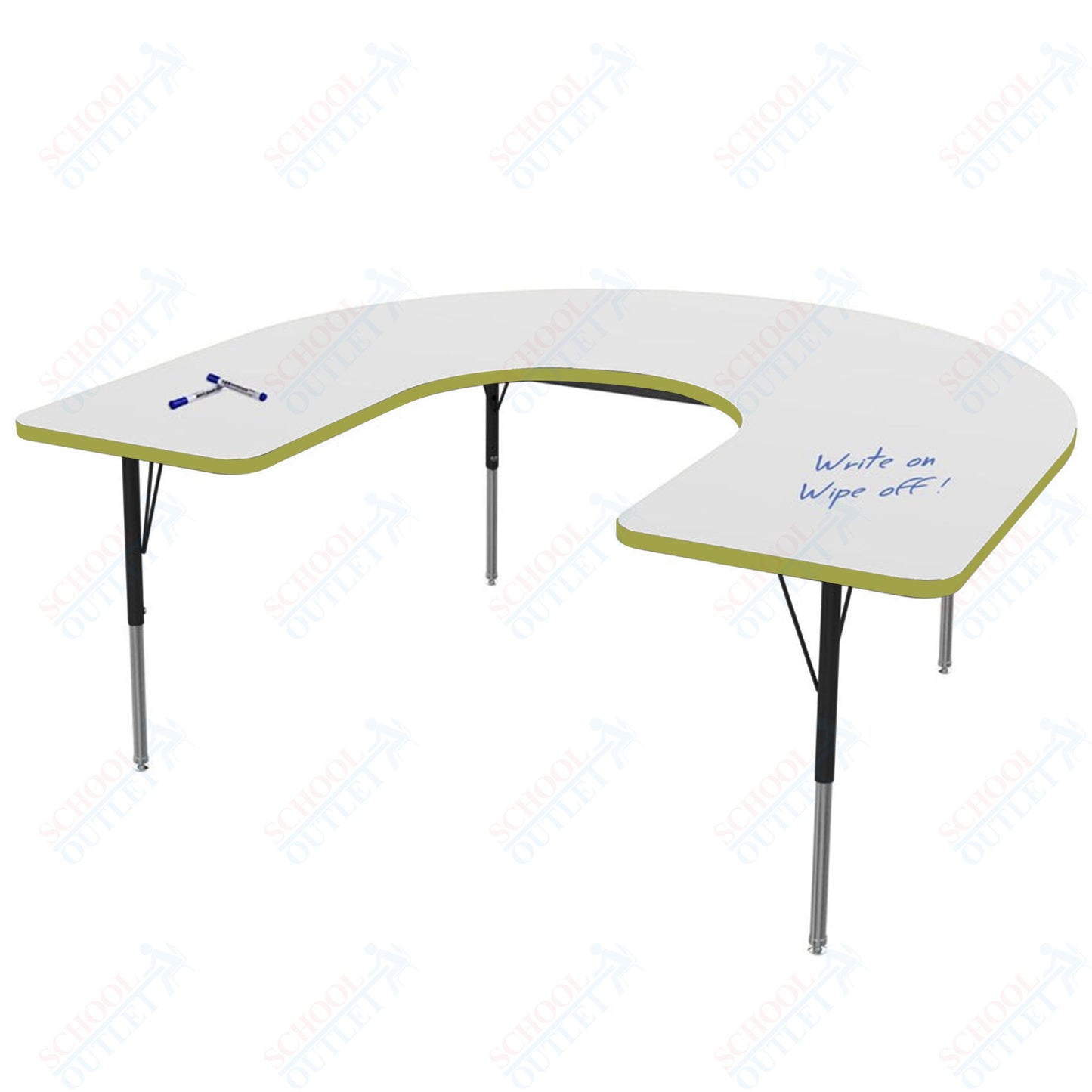 Marco MG2200 Series Horseshoe Preschool Table w/ Dry Erase Top 48" x 72" Adj Height 16"-24" (MG2227-DA)