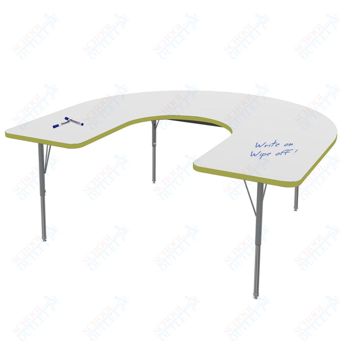 Marco MG2200 Series Horseshoe Preschool Table w/ Dry Erase Top 48" x 72" Adj Height 16"-24" (MG2227-DA)