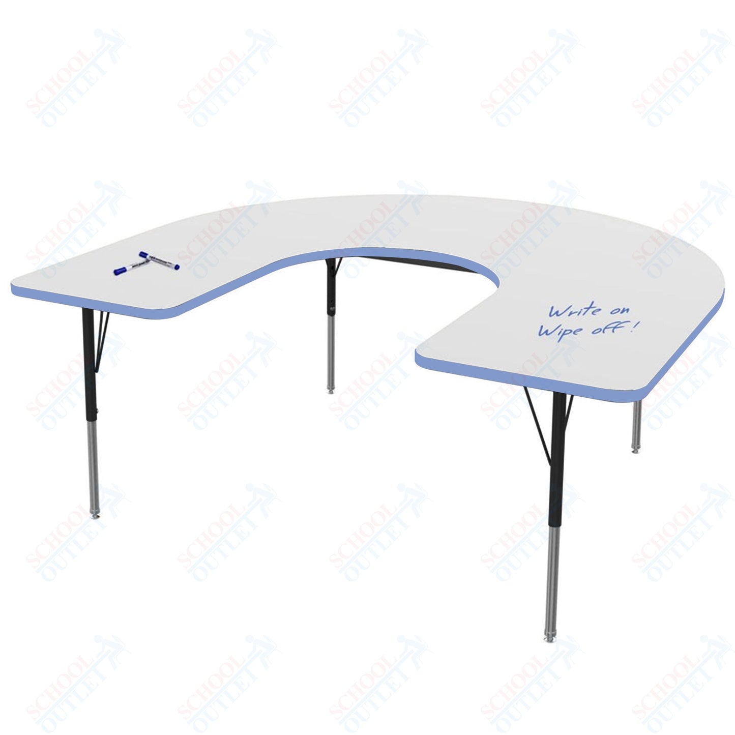 Marco MG2200 Series Horseshoe Preschool Table w/ Dry Erase Top 48" x 72" Adj Height 16"-24" (MG2227-DA)