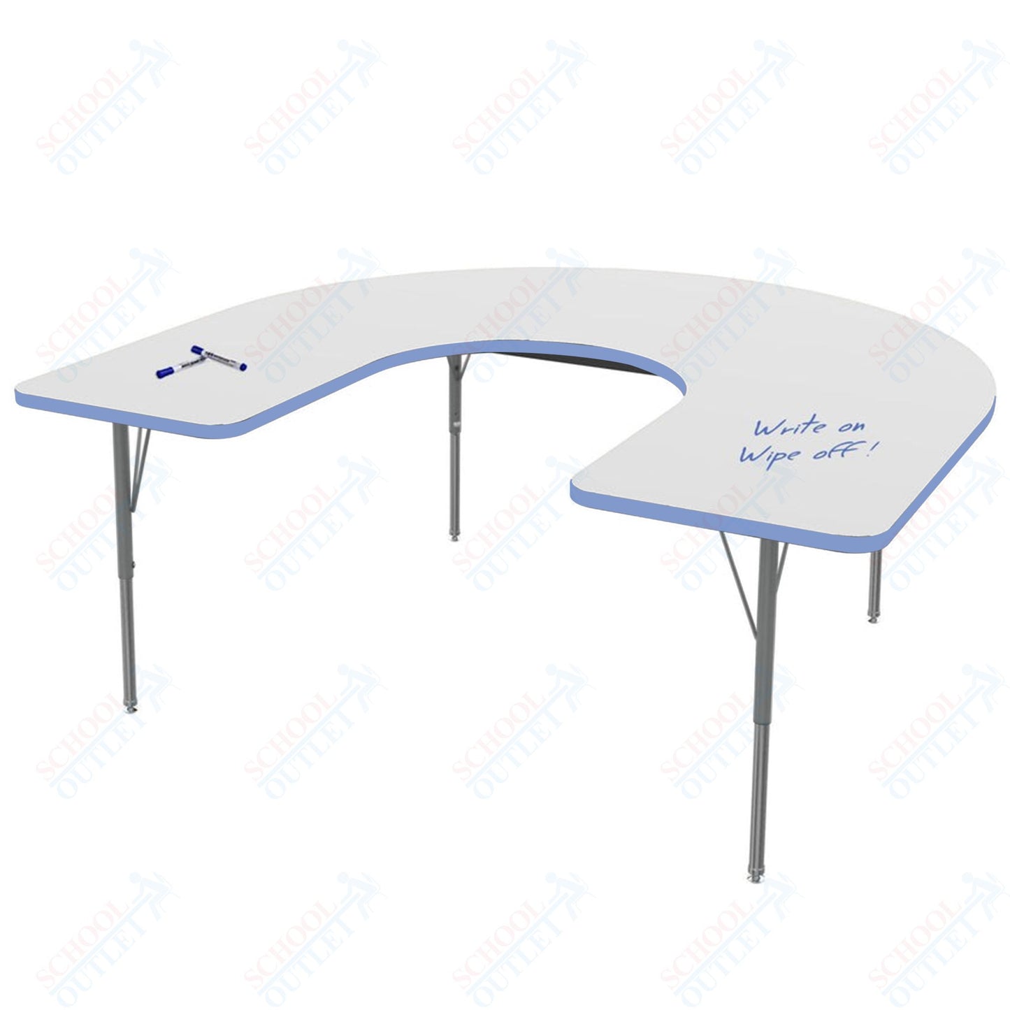 Marco MG2200 Series Horseshoe Preschool Table w/ Dry Erase Top 48" x 72" Adj Height 16"-24" (MG2227-DA)