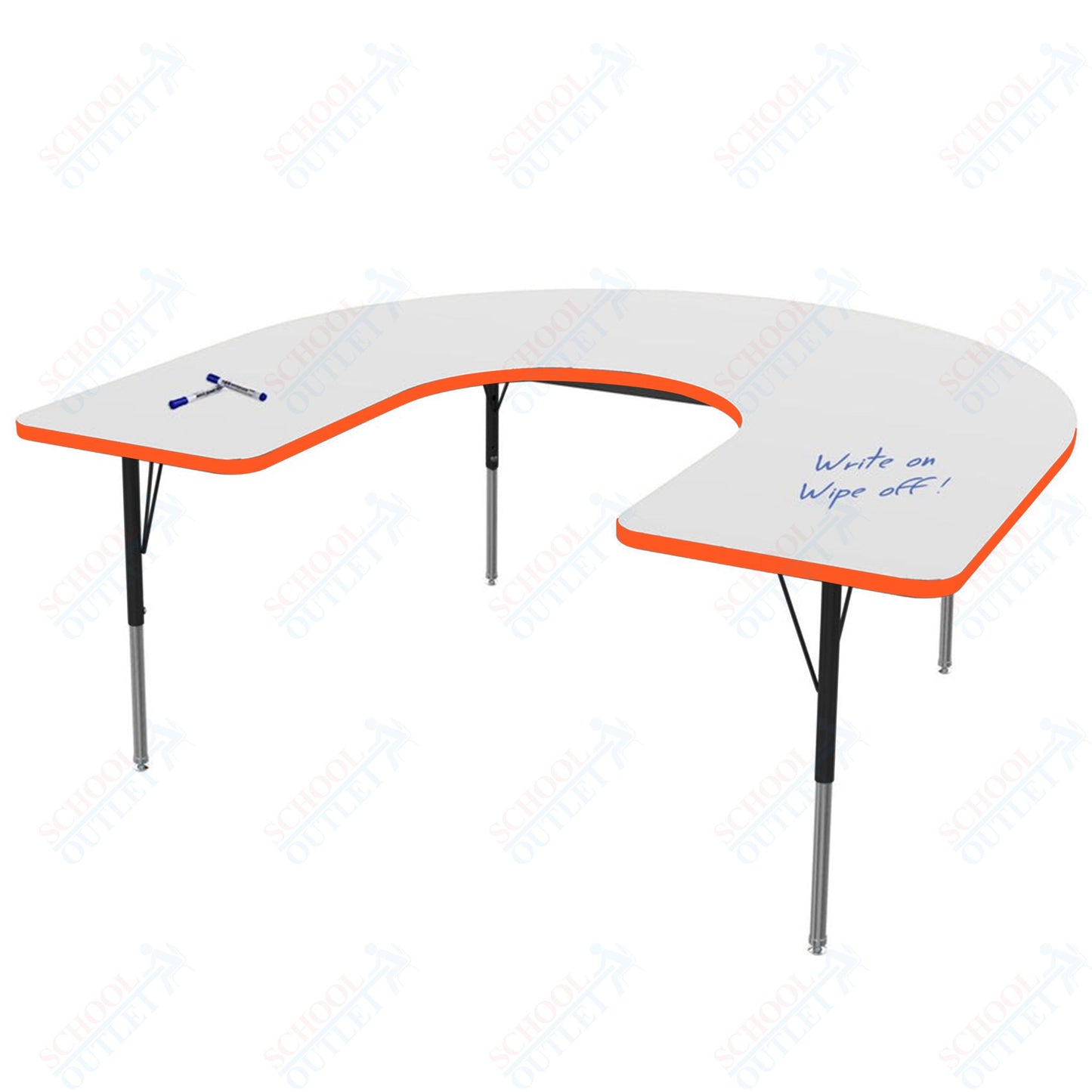 Marco MG2200 Series Horseshoe Preschool Table w/ Dry Erase Top 48" x 72" Adj Height 16"-24" (MG2227-DA)