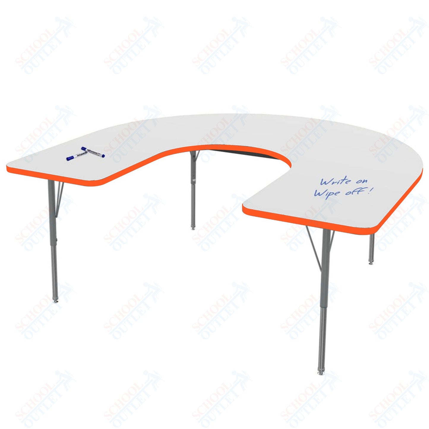 Marco MG2200 Series Horseshoe Preschool Table w/ Dry Erase Top 48" x 72" Adj Height 16"-24" (MG2227-DA)