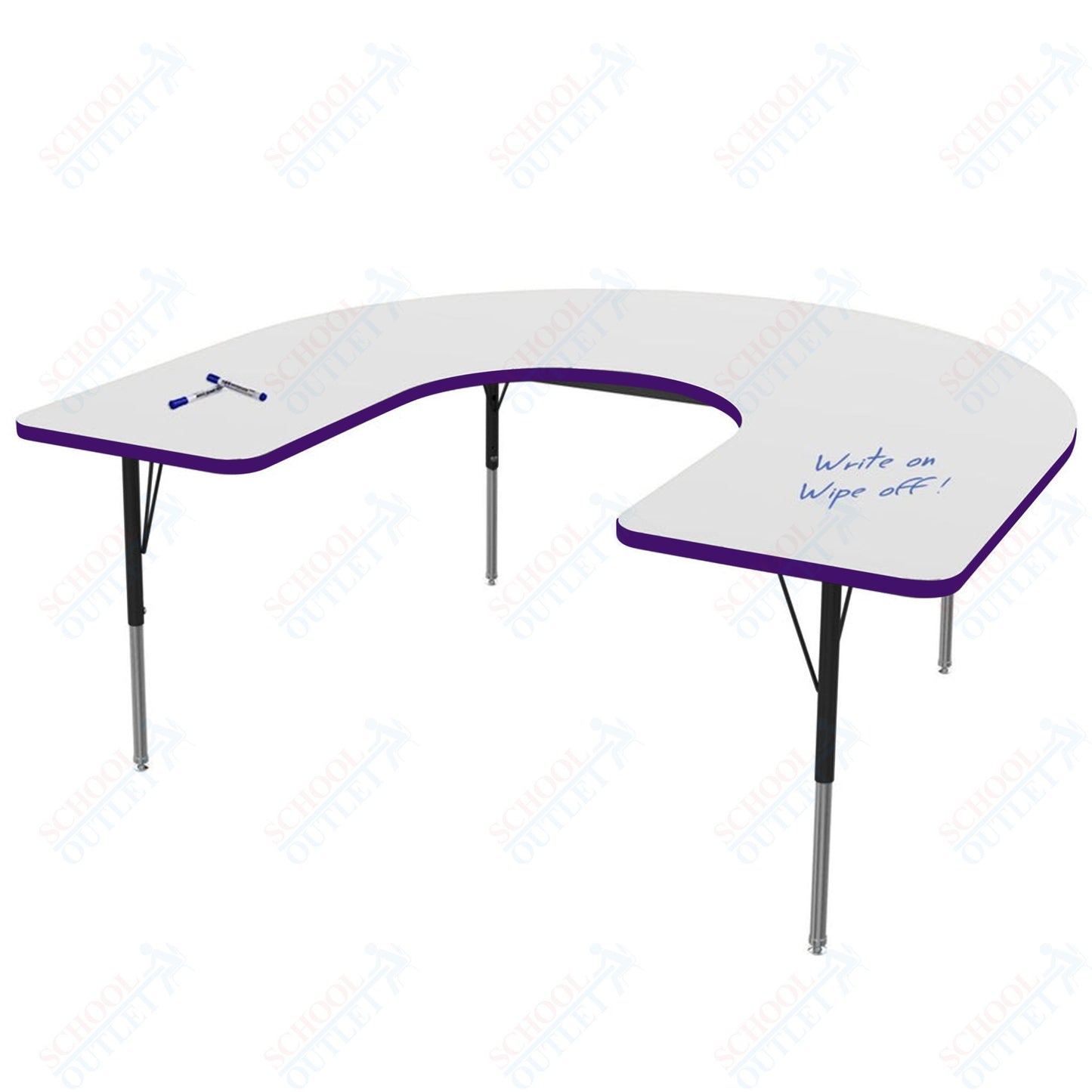 Marco MG2200 Series Horseshoe Preschool Table w/ Dry Erase Top 48" x 72" Adj Height 16"-24" (MG2227-DA)