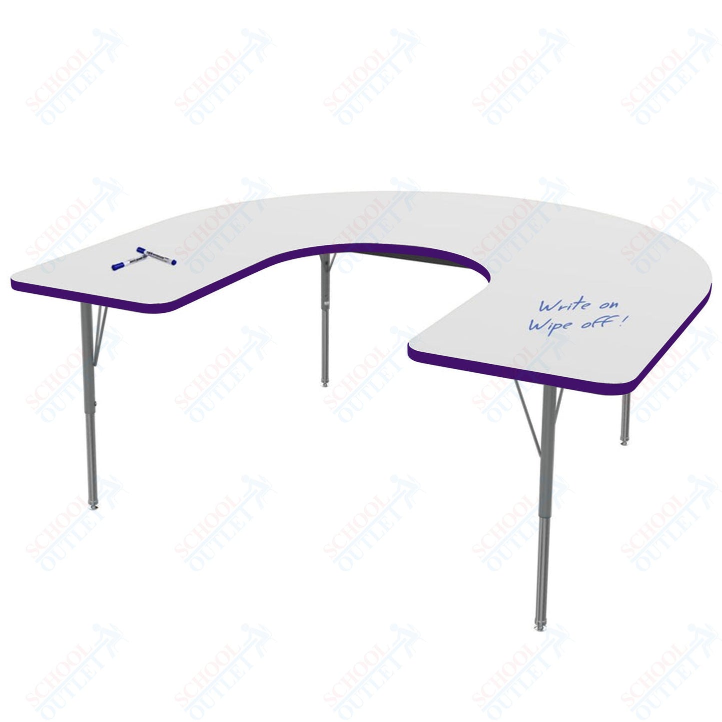 Marco MG2200 Series Horseshoe Preschool Table w/ Dry Erase Top 48" x 72" Adj Height 16"-24" (MG2227-DA)
