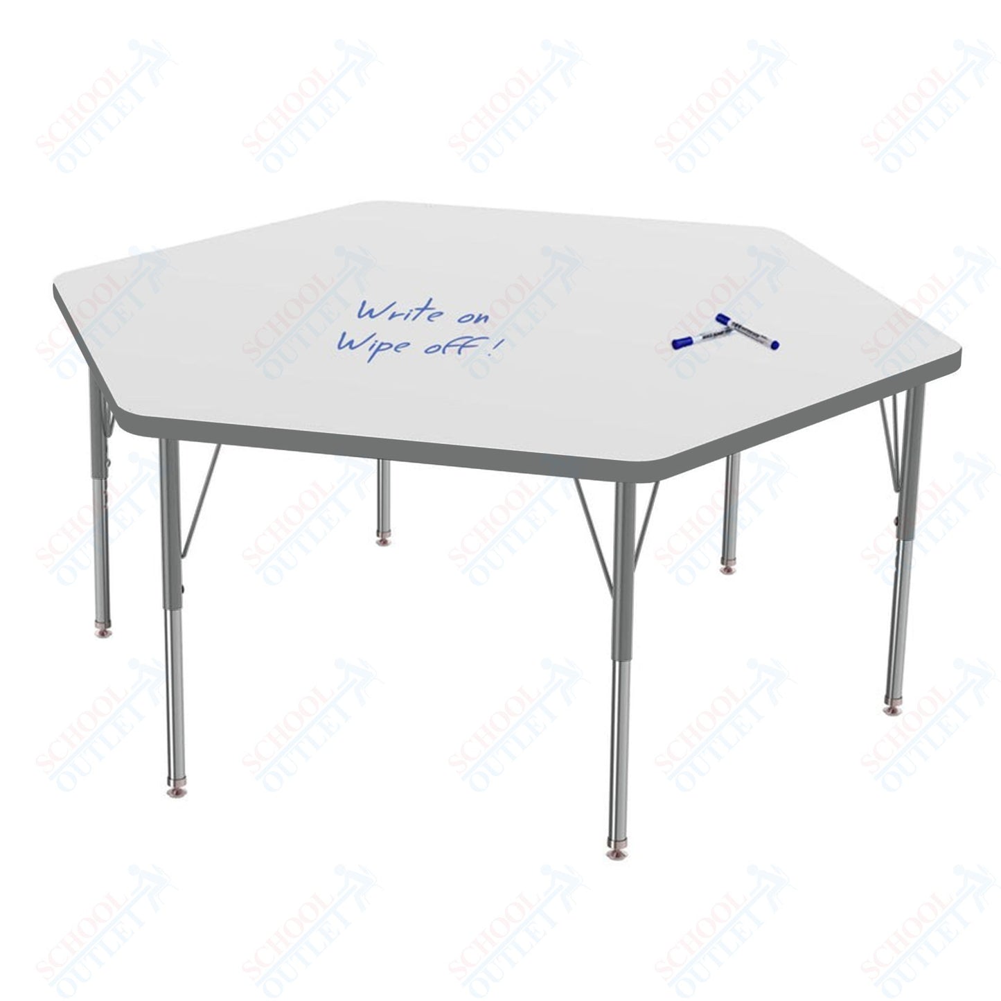 Marco MG2200 Series Hexagon Preschool Table w/ Dry Erase Top 54.5" x 48" Adj Height 16"-24" (MG2254-DA)