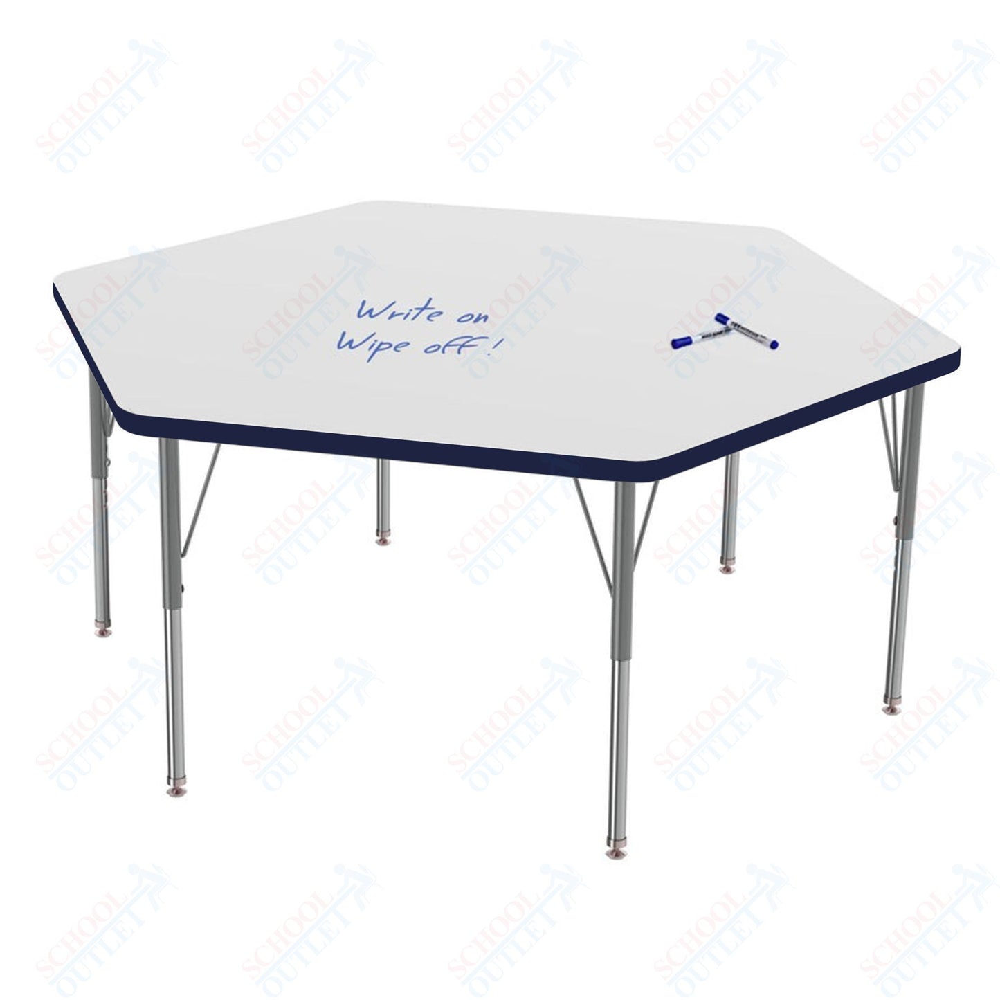 Marco MG2200 Series Hexagon Preschool Table w/ Dry Erase Top 54.5" x 48" Adj Height 16"-24" (MG2254-DA)