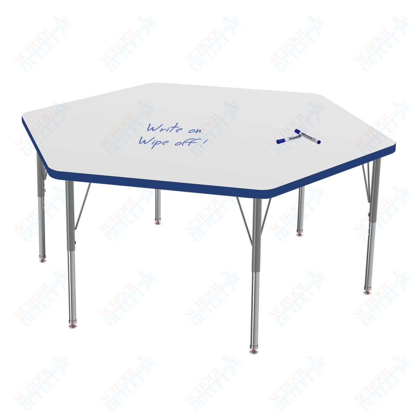 Marco MG2200 Series Hexagon Preschool Table w/ Dry Erase Top 54.5" x 48" Adj Height 16"-24" (MG2254-DA)