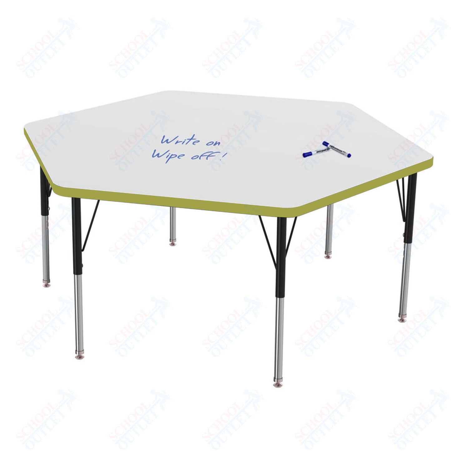 Marco MG2200 Series Hexagon Preschool Table w/ Dry Erase Top 54.5" x 48" Adj Height 16"-24" (MG2254-DA)