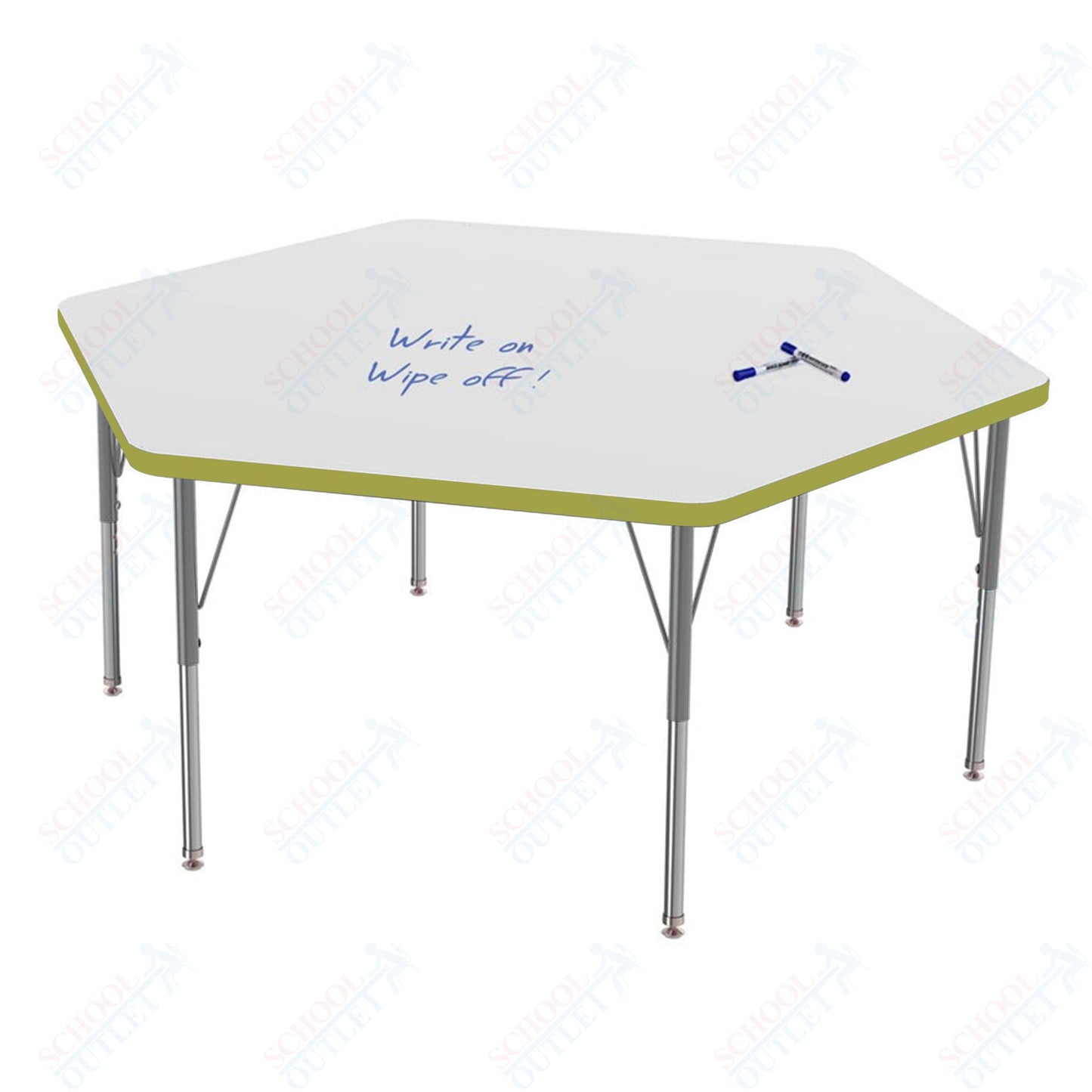 Marco MG2200 Series Hexagon Preschool Table w/ Dry Erase Top 54.5" x 48" Adj Height 16"-24" (MG2254-DA)