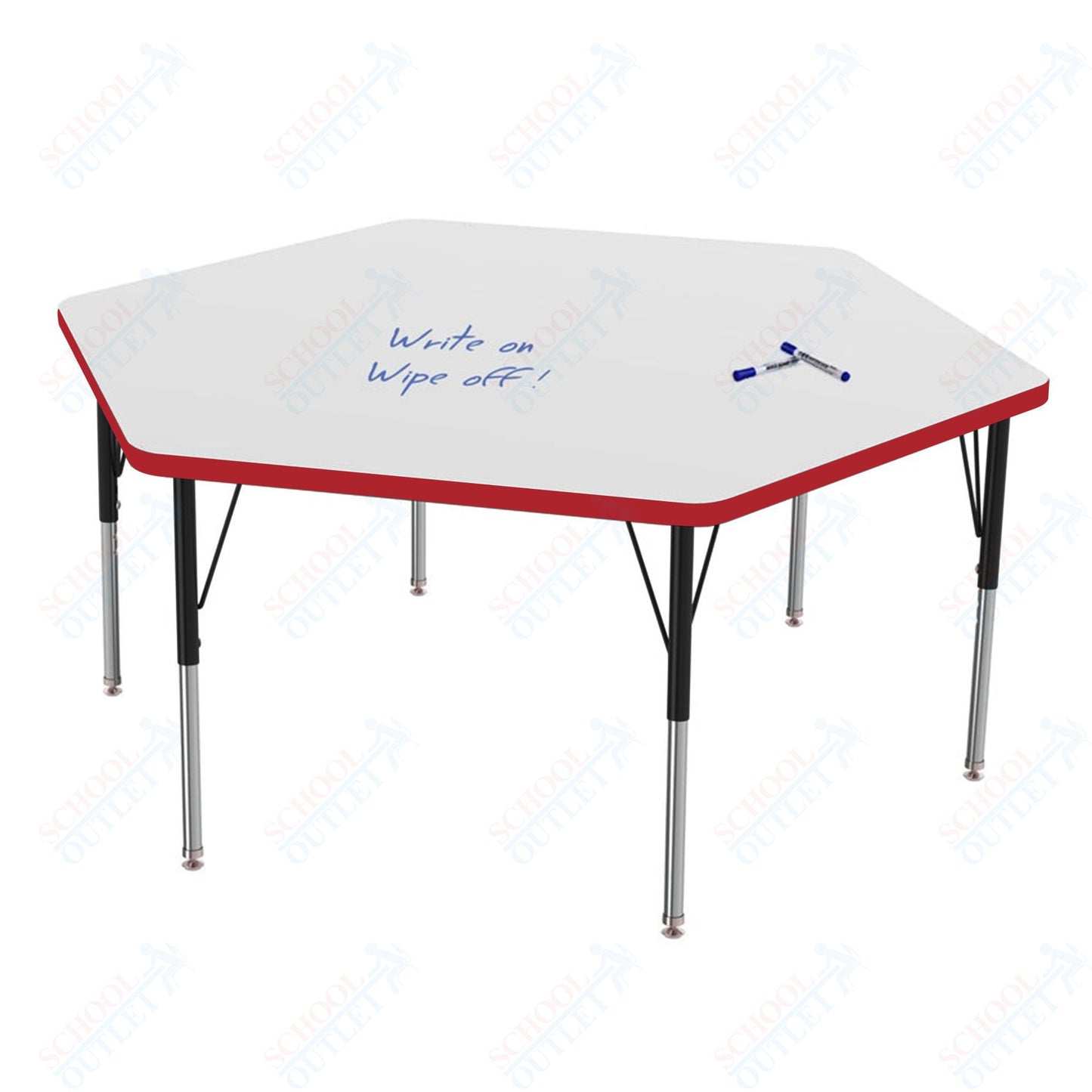 Marco MG2200 Series Hexagon Preschool Table w/ Dry Erase Top 54.5" x 48" Adj Height 16"-24" (MG2254-DA)