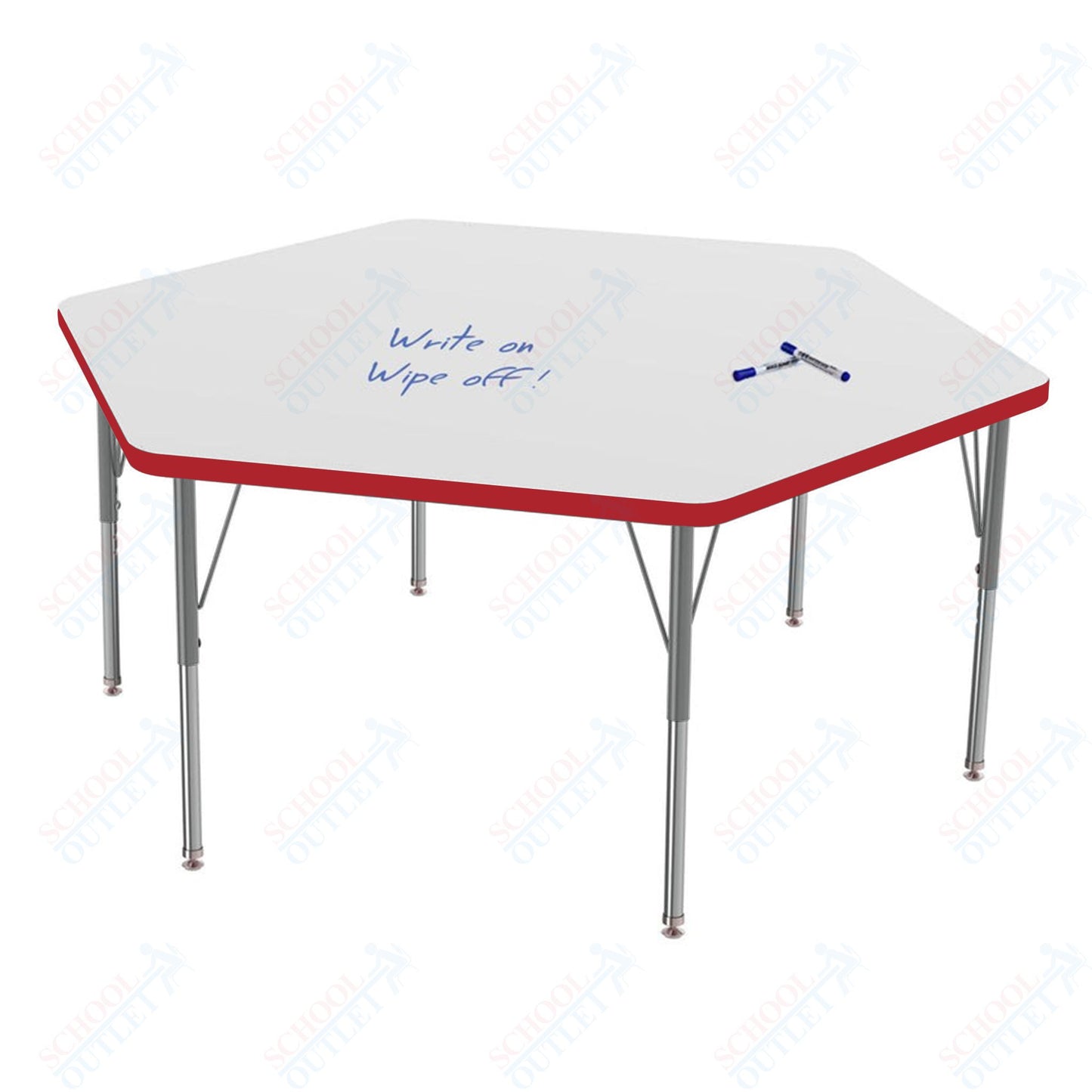 Marco MG2200 Series Hexagon Preschool Table w/ Dry Erase Top 54.5" x 48" Adj Height 16"-24" (MG2254-DA)