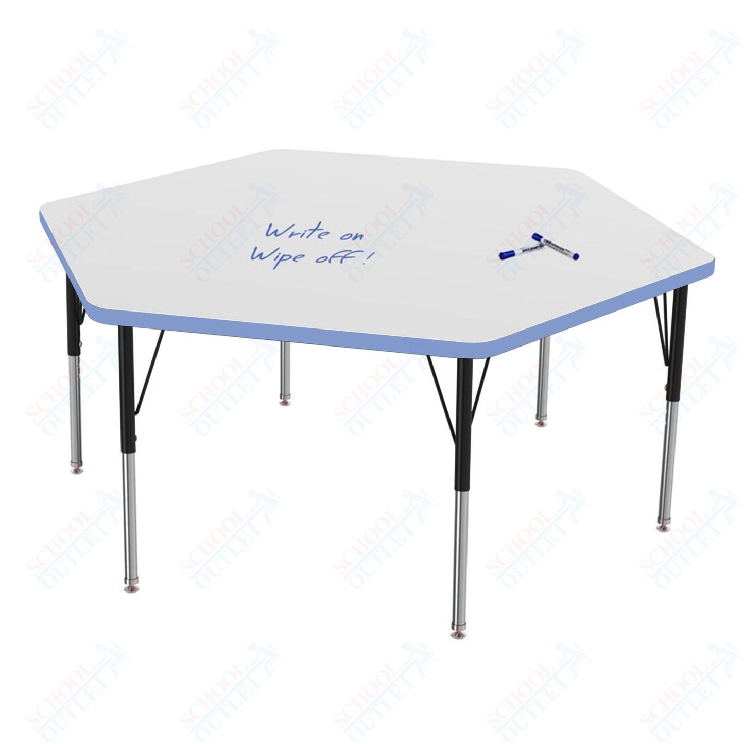 Marco MG2200 Series Hexagon Preschool Table w/ Dry Erase Top 54.5" x 48" Adj Height 16"-24" (MG2254-DA)