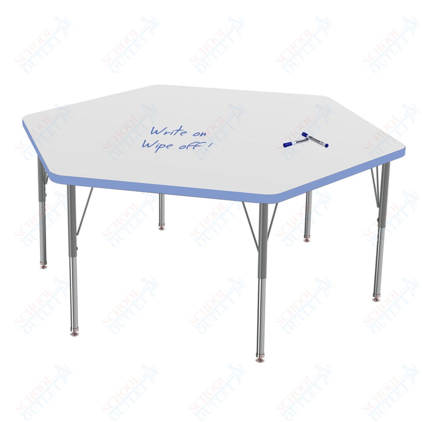 Marco MG2200 Series Hexagon Preschool Table w/ Dry Erase Top 54.5" x 48" Adj Height 16"-24" (MG2254-DA)