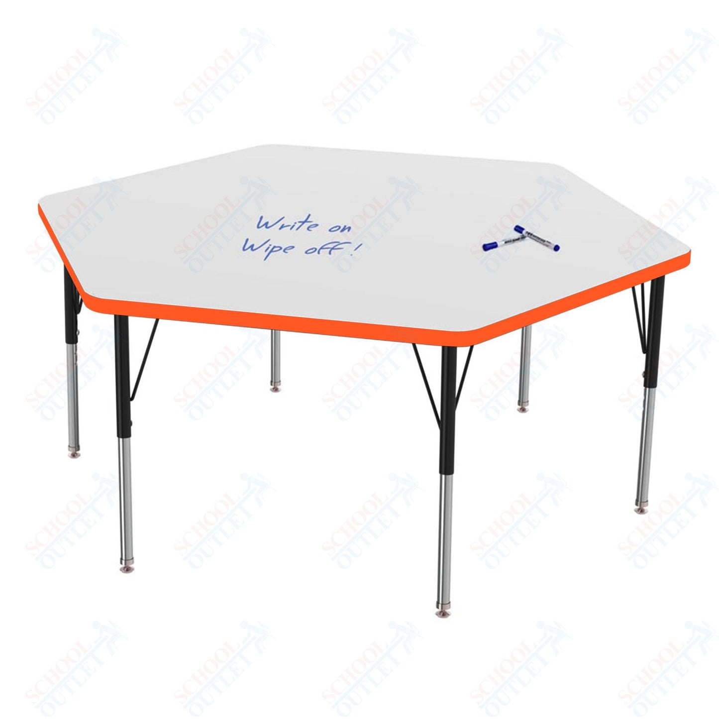 Marco MG2200 Series Hexagon Preschool Table w/ Dry Erase Top 54.5" x 48" Adj Height 16"-24" (MG2254-DA)