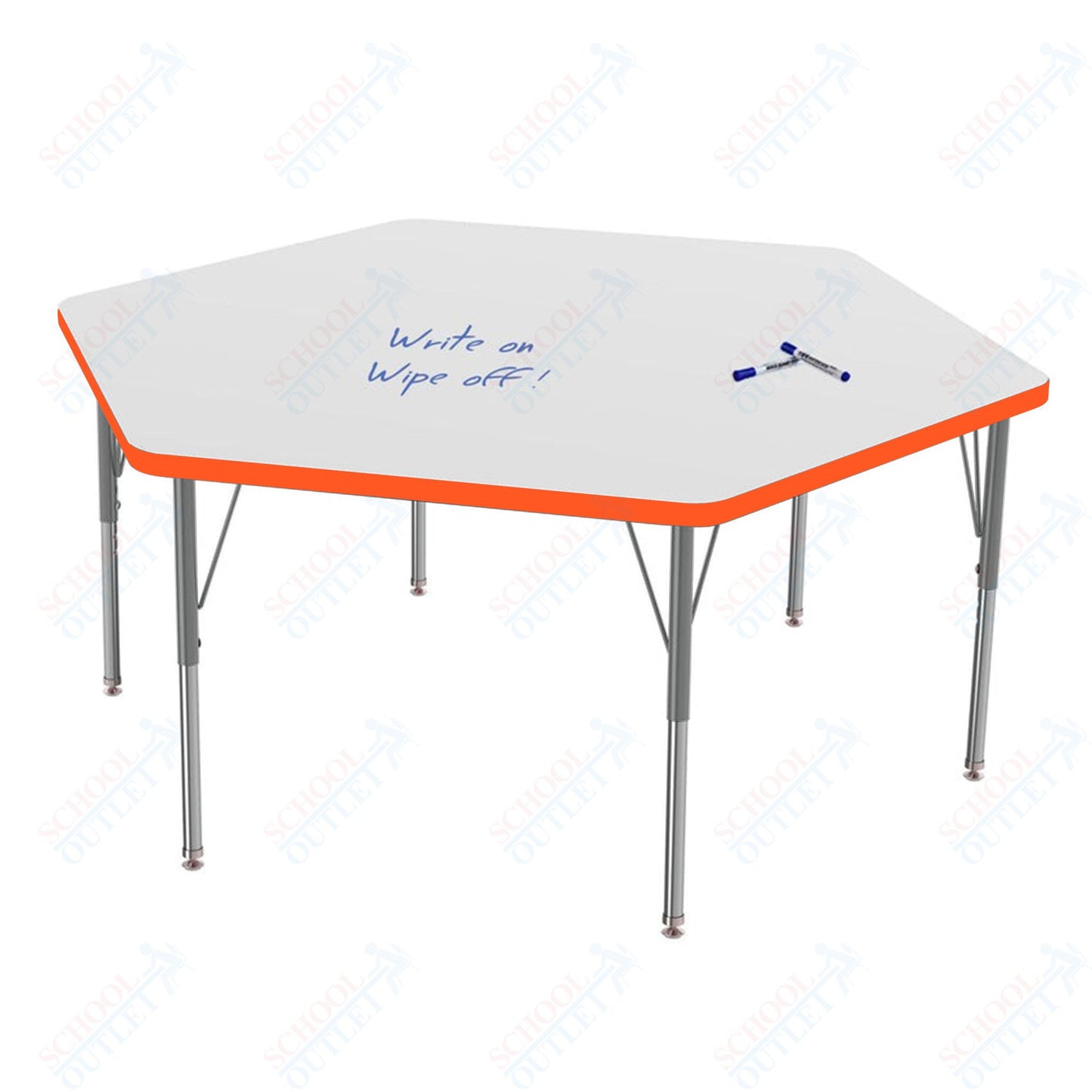 Marco MG2200 Series Hexagon Preschool Table w/ Dry Erase Top 54.5" x 48" Adj Height 16"-24" (MG2254-DA)
