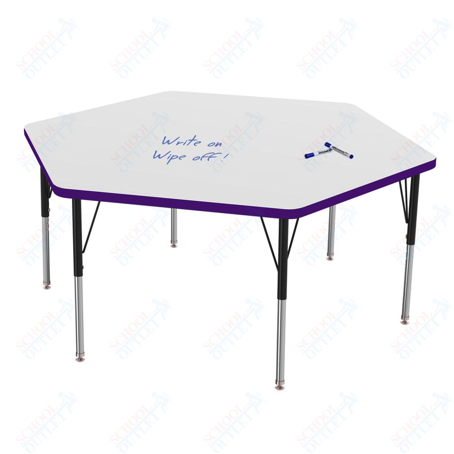 Marco MG2200 Series Hexagon Preschool Table w/ Dry Erase Top 54.5" x 48" Adj Height 16"-24" (MG2254-DA)