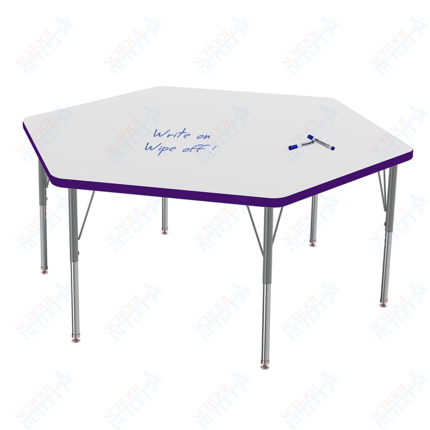 Marco MG2200 Series Hexagon Preschool Table w/ Dry Erase Top 54.5" x 48" Adj Height 16"-24" (MG2254-DA)