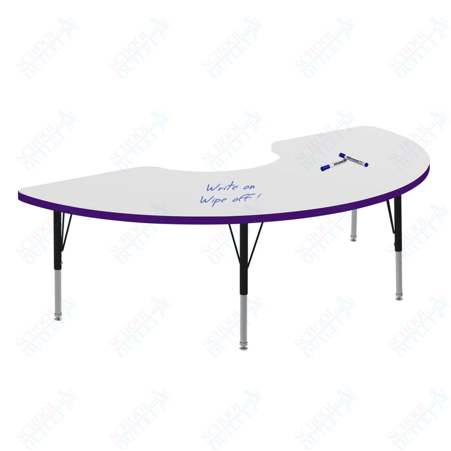 Marco MG2200 Series Half Moon Preschool Table w/ Dry Erase Top 36" x 72" Adj Height 16"-24" (MG2279-DA)