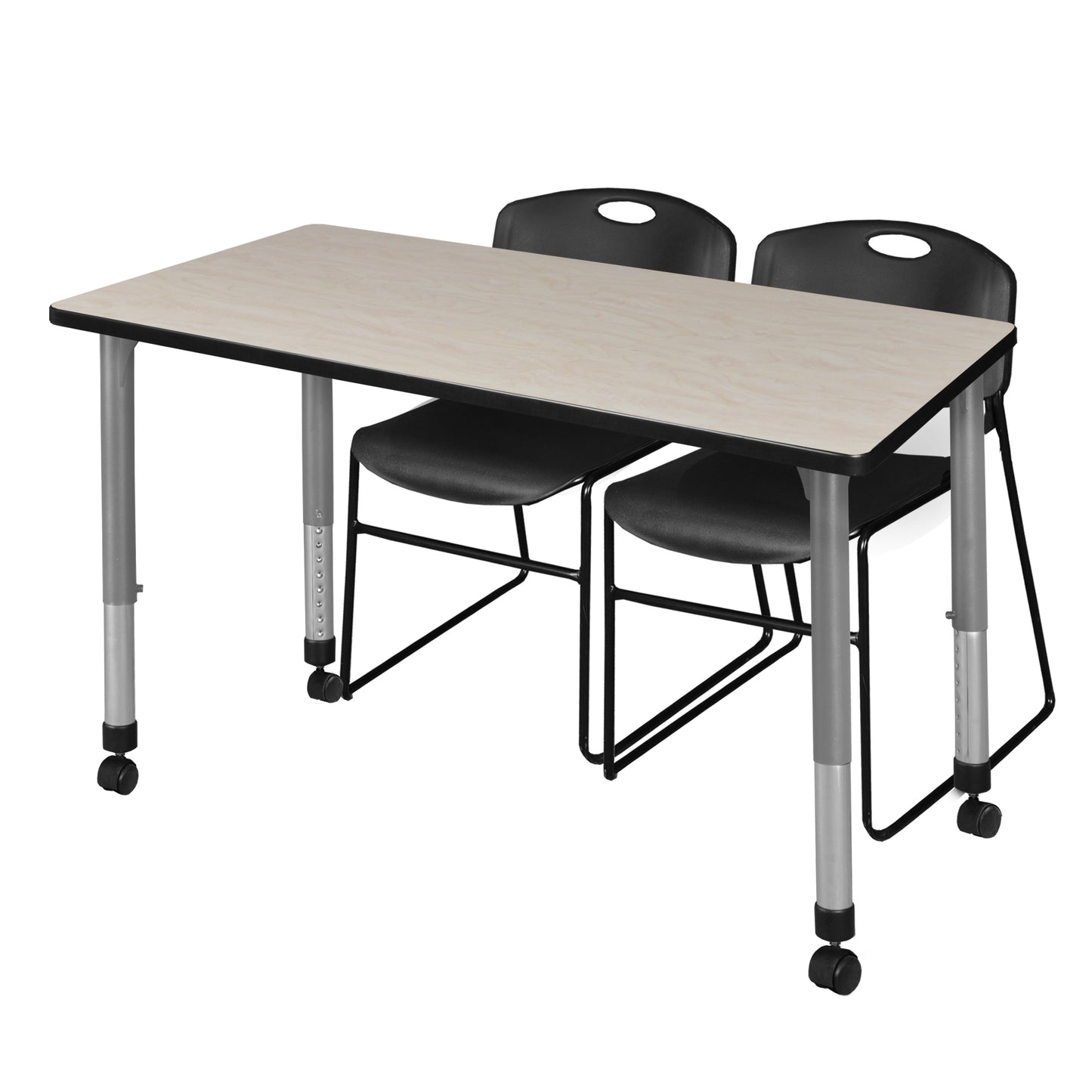 Regency Kee 48 x 24 in. Adjustable Classroom Table & 2 Zeng Stack Chairs