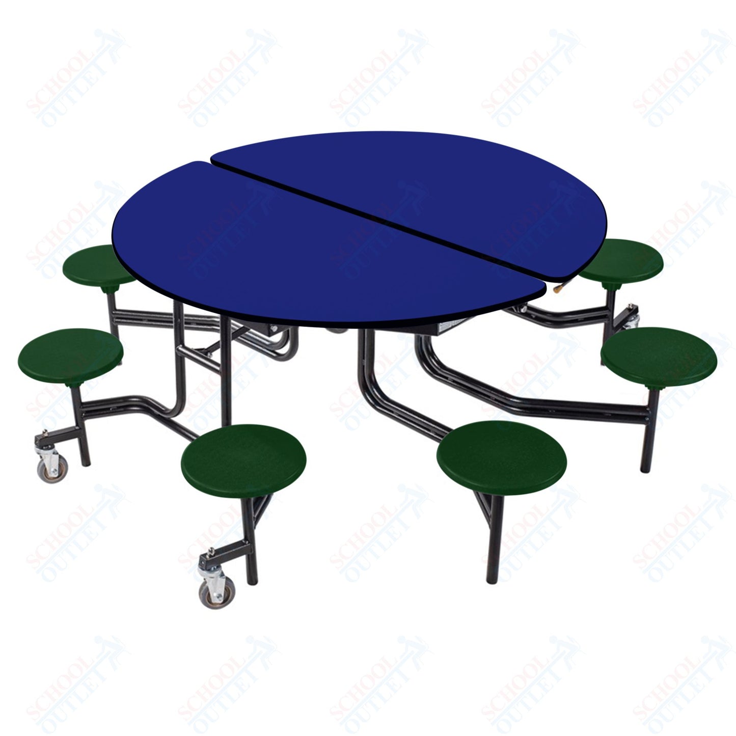 NPS 60" Round Mobile Cafeteria Table - 8 Stools - Particleboard Core - T-Molding Edge - Black Powdercoated Frame