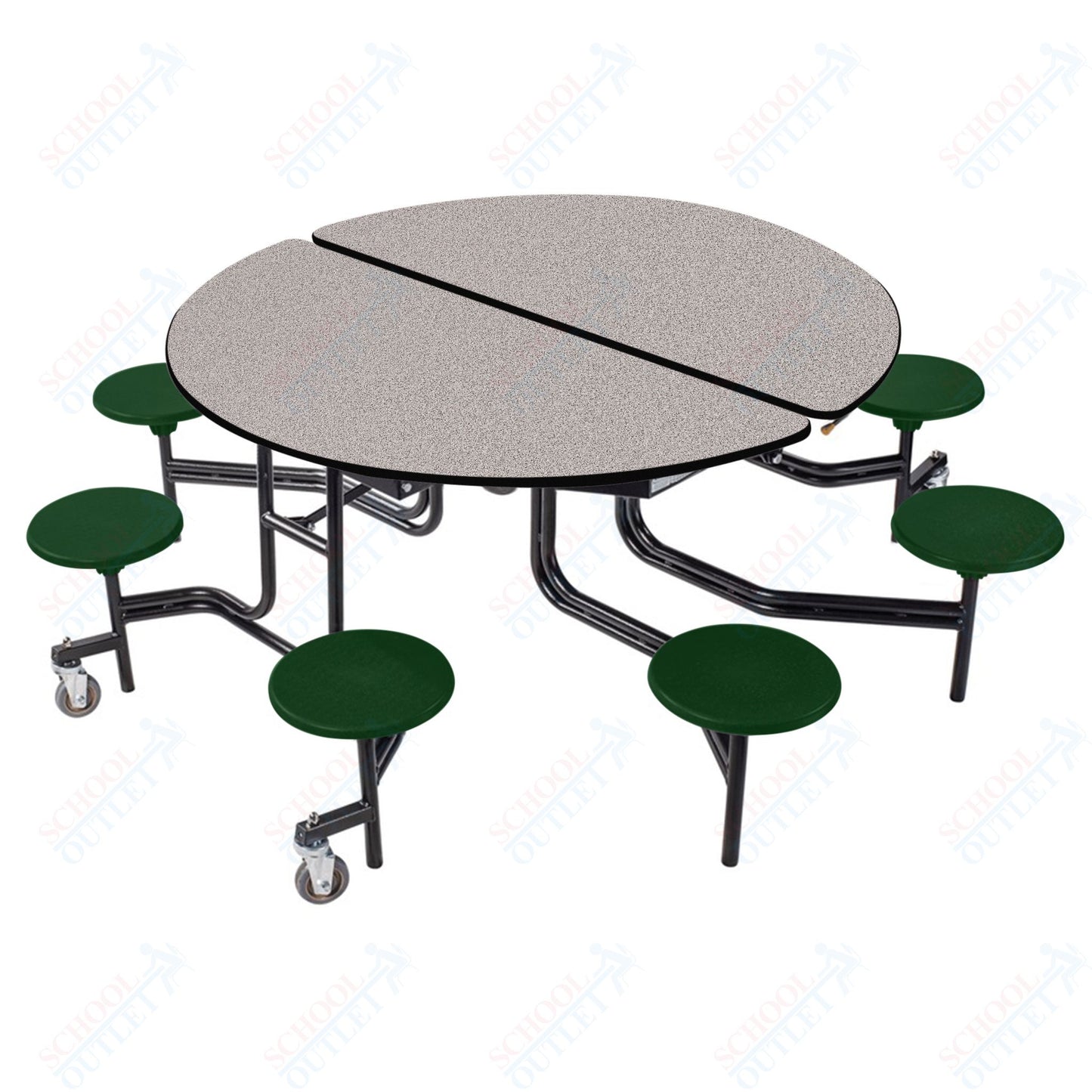 NPS 60" Round Mobile Cafeteria Table - 8 Stools - Particleboard Core - T-Molding Edge - Black Powdercoated Frame