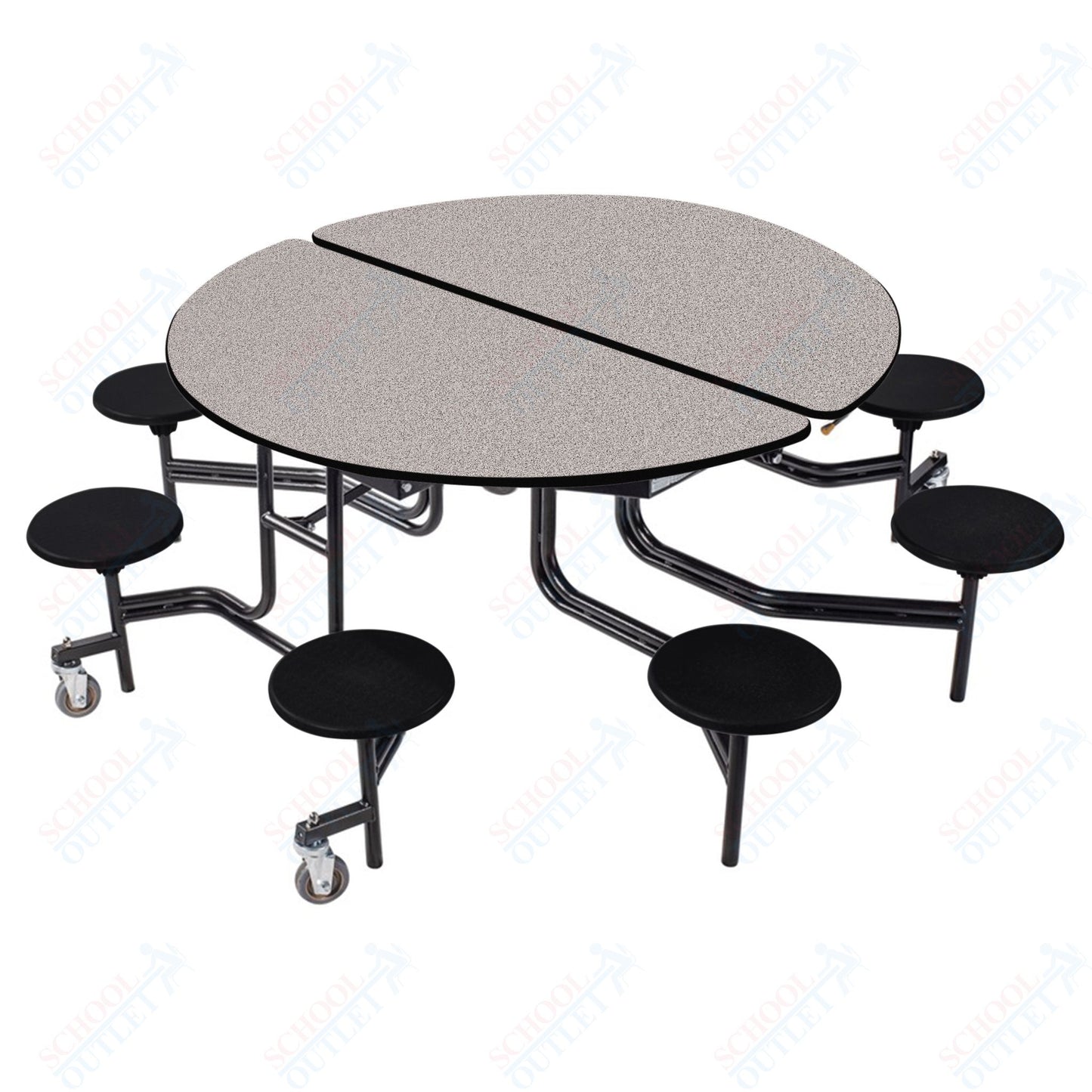 NPS 60" Round Mobile Cafeteria Table - 8 Stools - Particleboard Core - T-Molding Edge - Black Powdercoated Frame