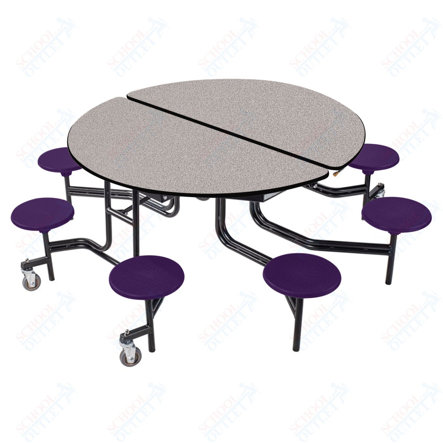 NPS 60" Round Mobile Cafeteria Table - 8 Stools - Particleboard Core - T-Molding Edge - Black Powdercoated Frame