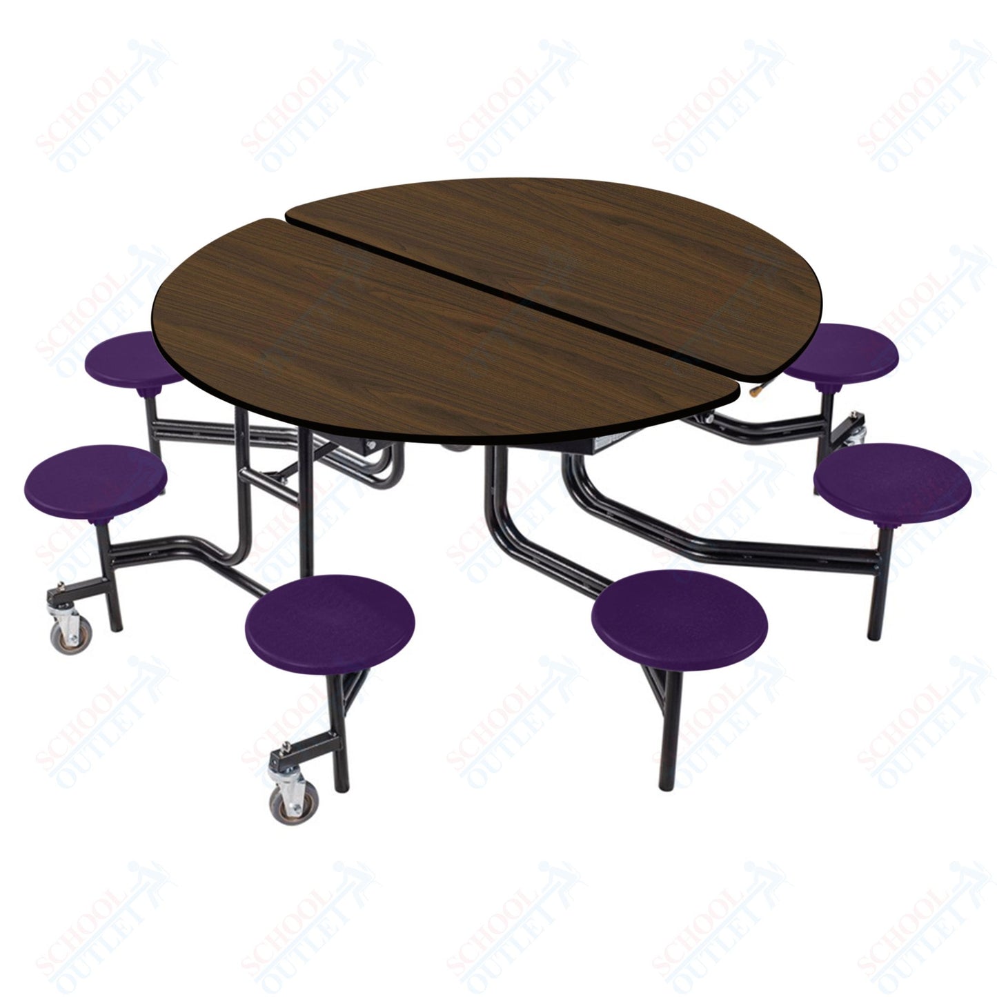 NPS 60" Round Mobile Cafeteria Table - 8 Stools - Particleboard Core - T-Molding Edge - Black Powdercoated Frame