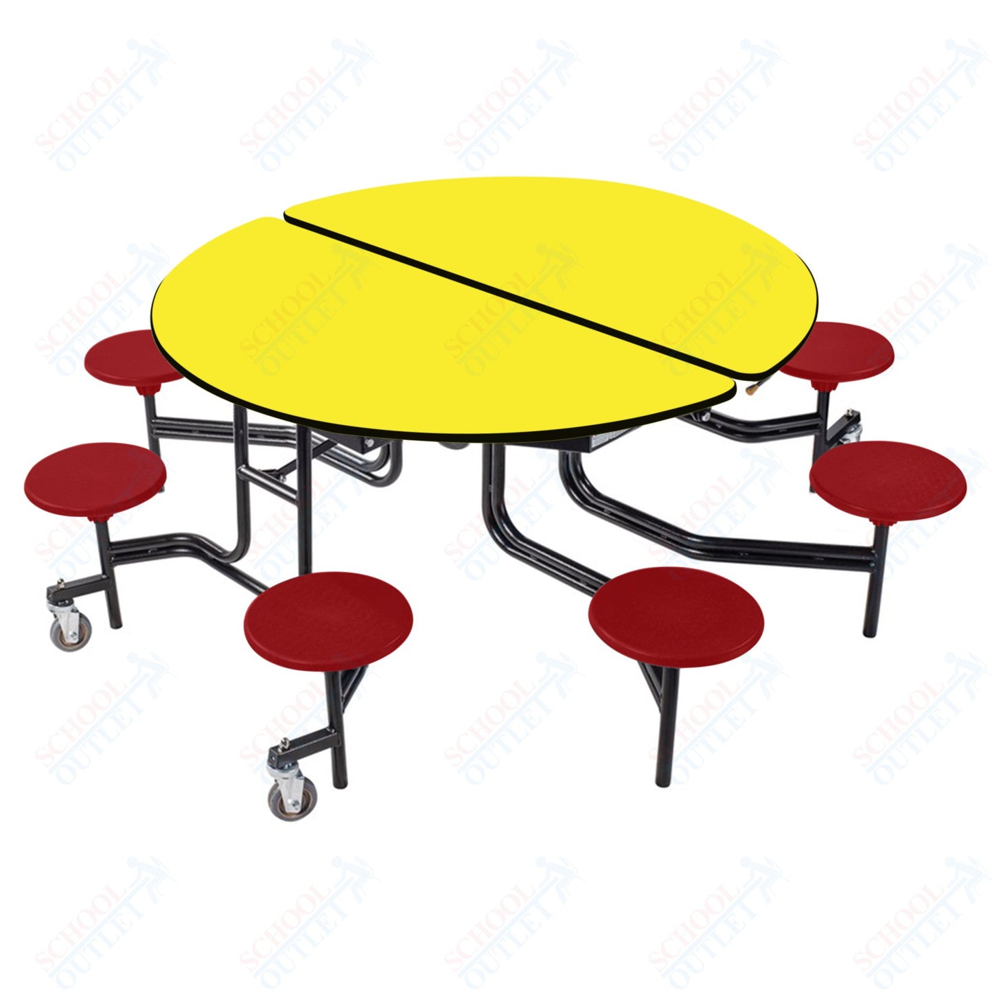 NPS 60" Round Mobile Cafeteria Table - 8 Stools - Particleboard Core - T-Molding Edge - Black Powdercoated Frame