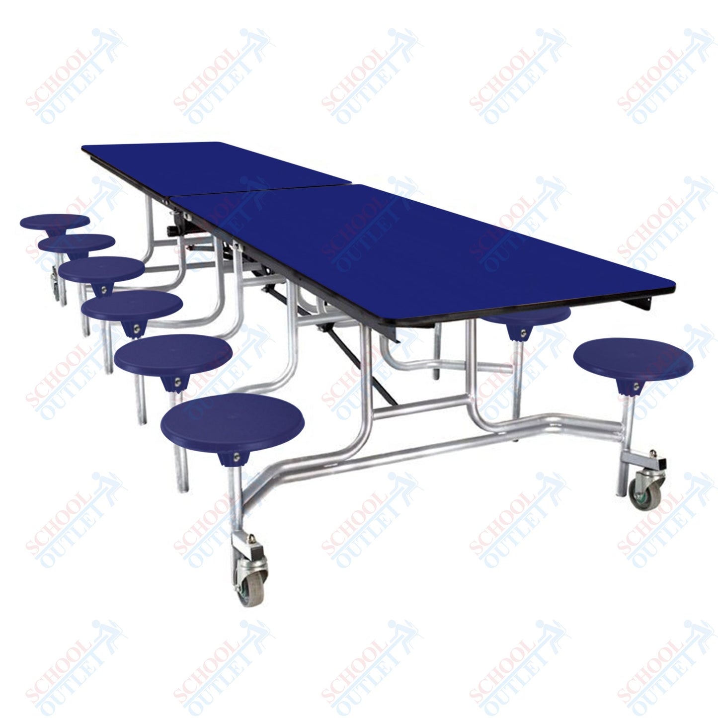 NPS Mobile Cafeteria Table - 30" W x 10' L - 12 Stools - MDF Core - Protect Edge - Chrome Frame