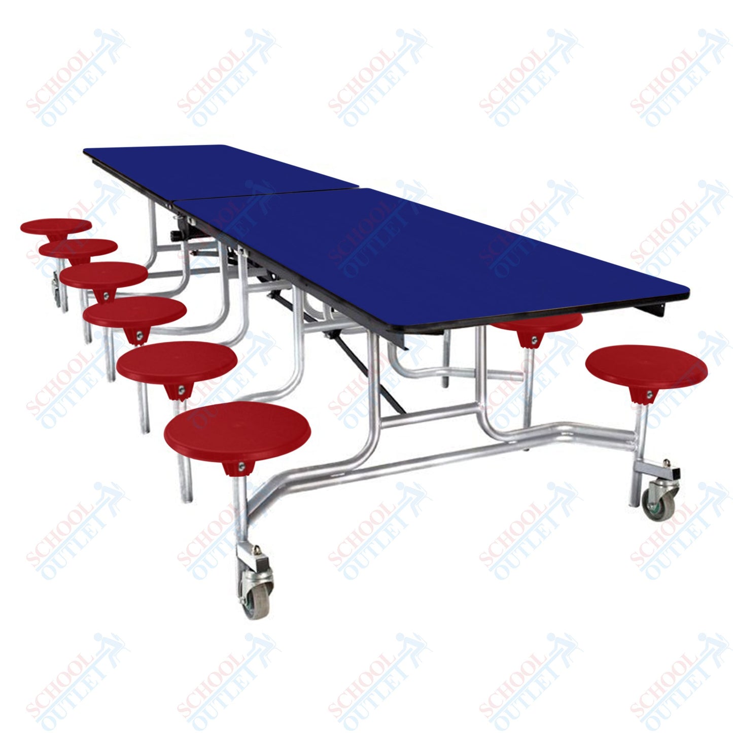 NPS Mobile Cafeteria Table - 30" W x 10' L - 12 Stools - MDF Core - Protect Edge - Chrome Frame
