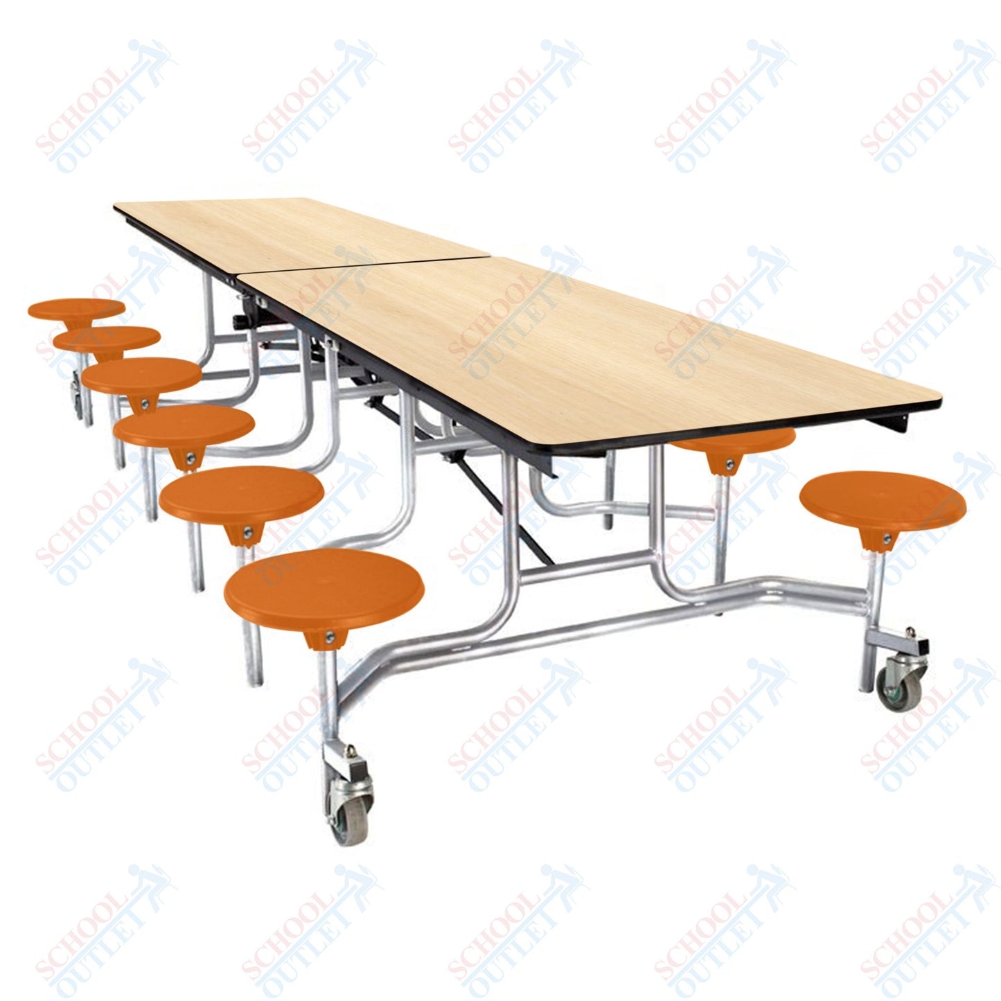 NPS Mobile Cafeteria Table - 30" W x 10' L - 12 Stools - MDF Core - Protect Edge - Chrome Frame
