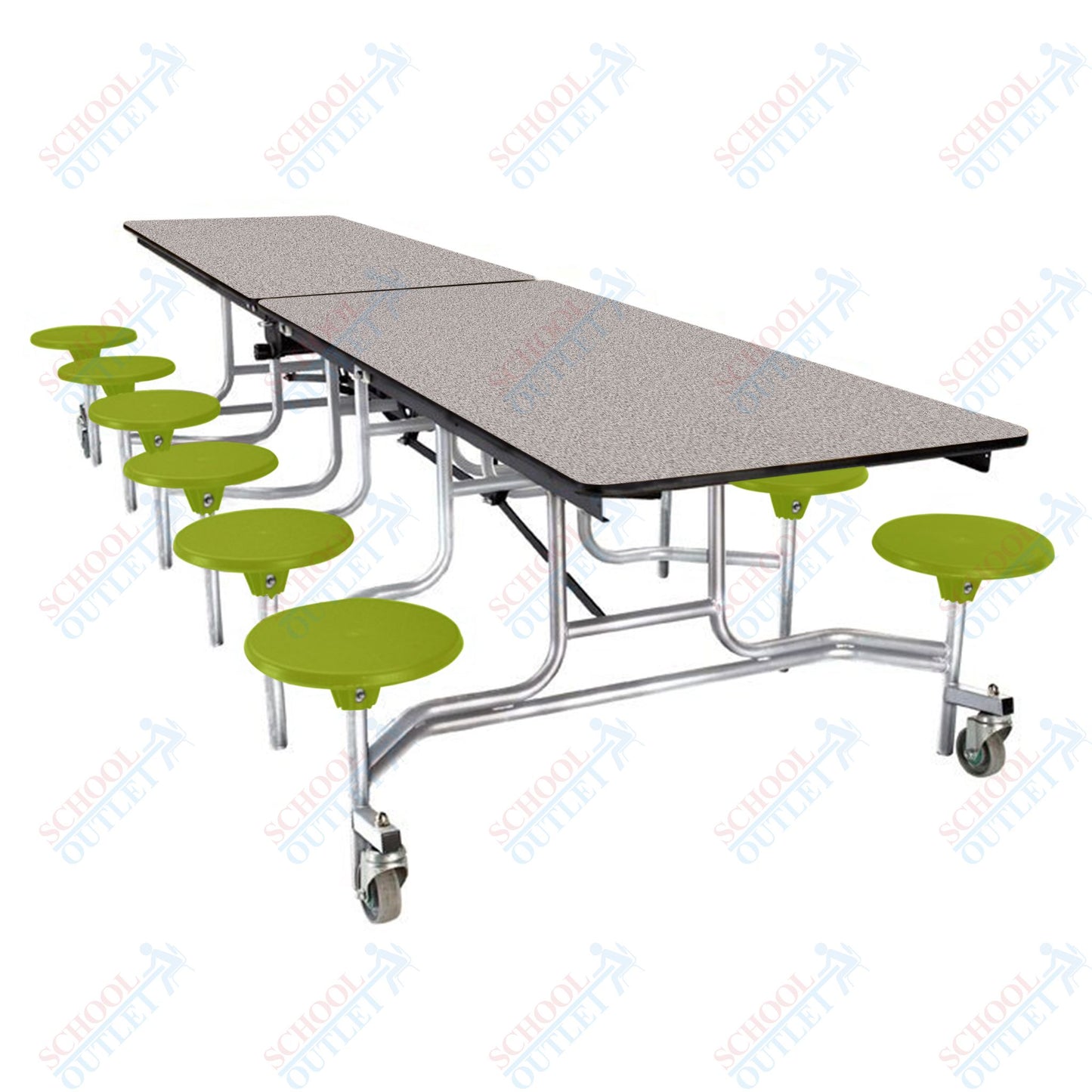 NPS Mobile Cafeteria Table - 30" W x 10' L - 12 Stools - MDF Core - Protect Edge - Chrome Frame