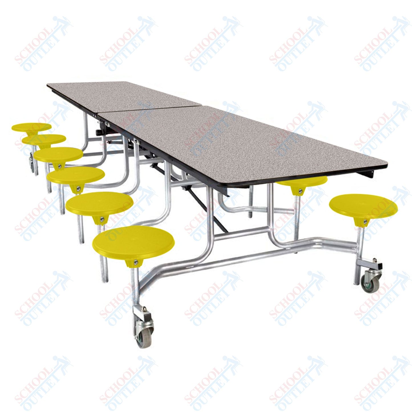 NPS Mobile Cafeteria Table - 30" W x 10' L - 12 Stools - MDF Core - Protect Edge - Chrome Frame