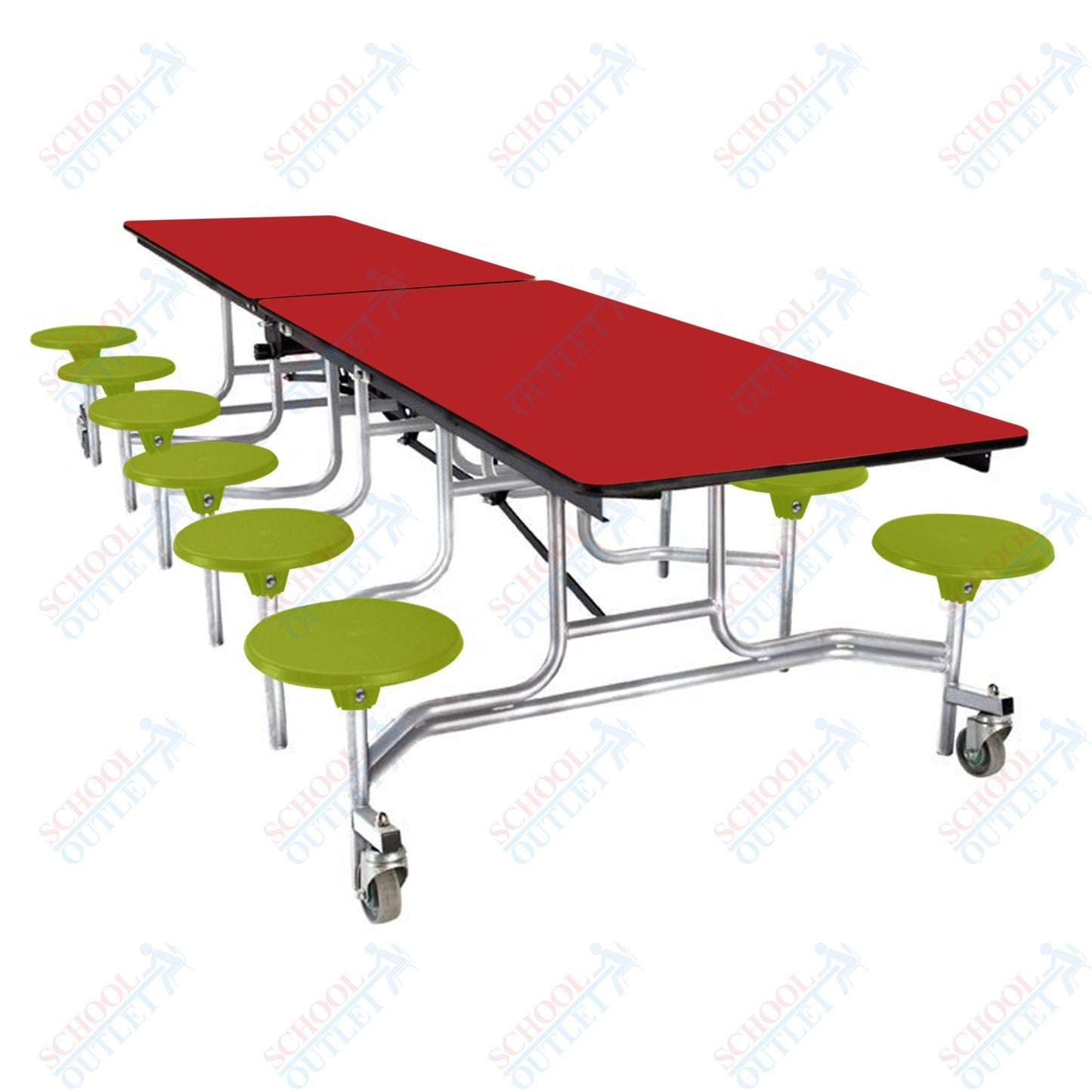 NPS Mobile Cafeteria Table - 30" W x 10' L - 12 Stools - MDF Core - Protect Edge - Chrome Frame