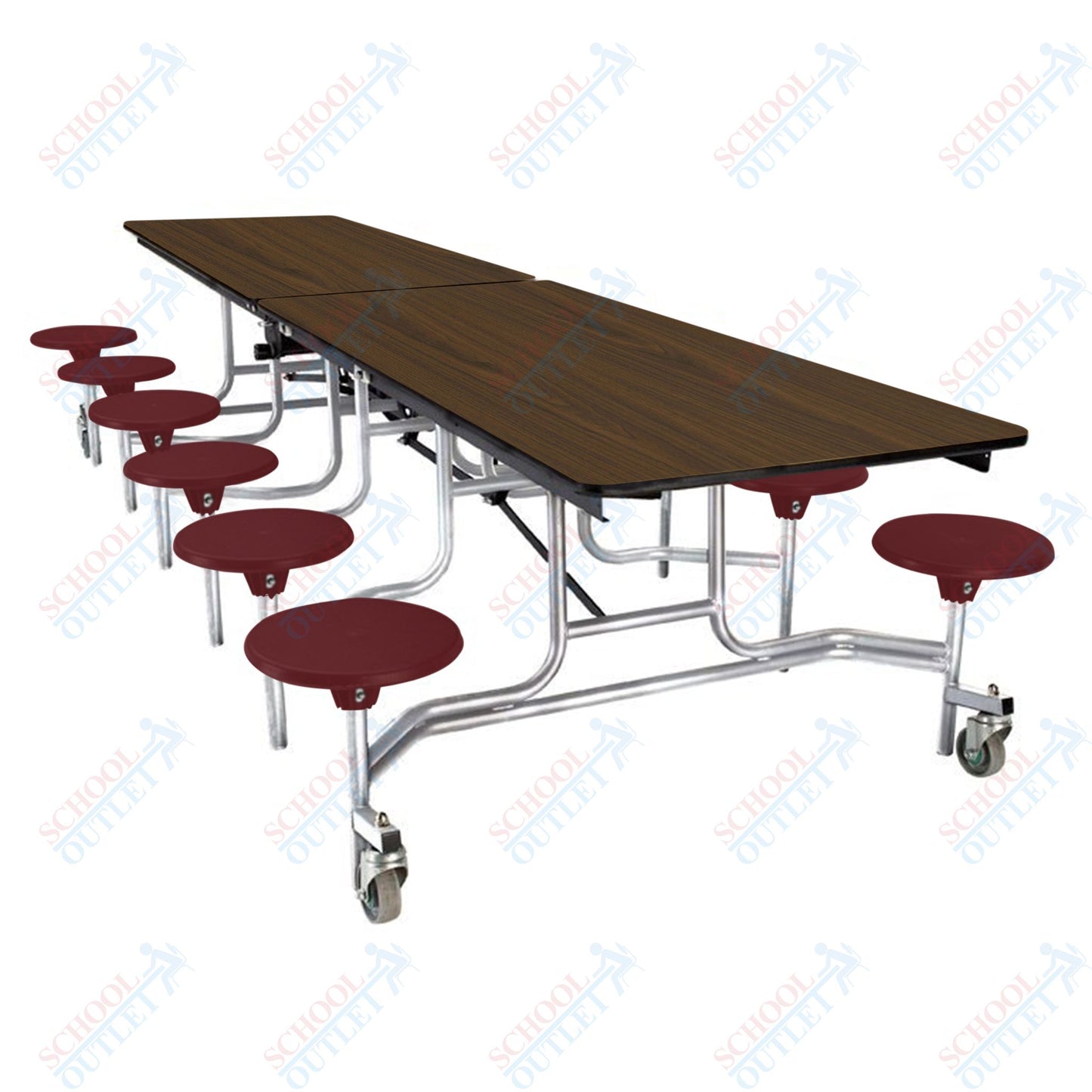 NPS Mobile Cafeteria Table - 30" W x 10' L - 12 Stools - MDF Core - Protect Edge - Chrome Frame